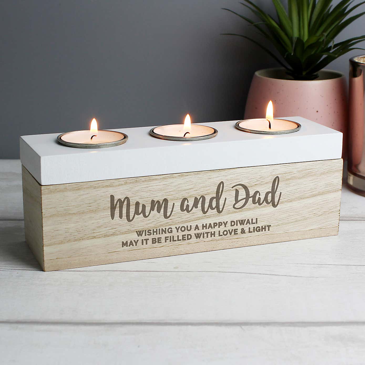 Personalised Free Text Triple Tealight Holder