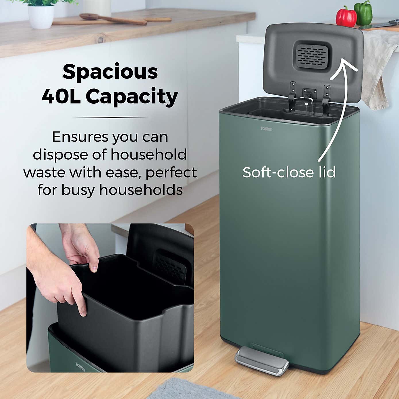 Tower 40L Rectangular Pedal Bin