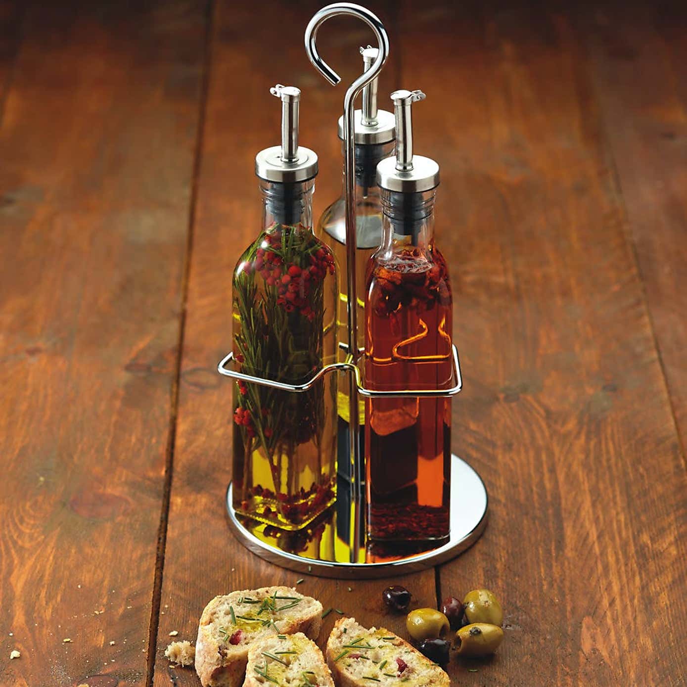 KitchenCraft World of Flavours Italian Three Bottle Oil and Vinegar Set with Stand 270ml