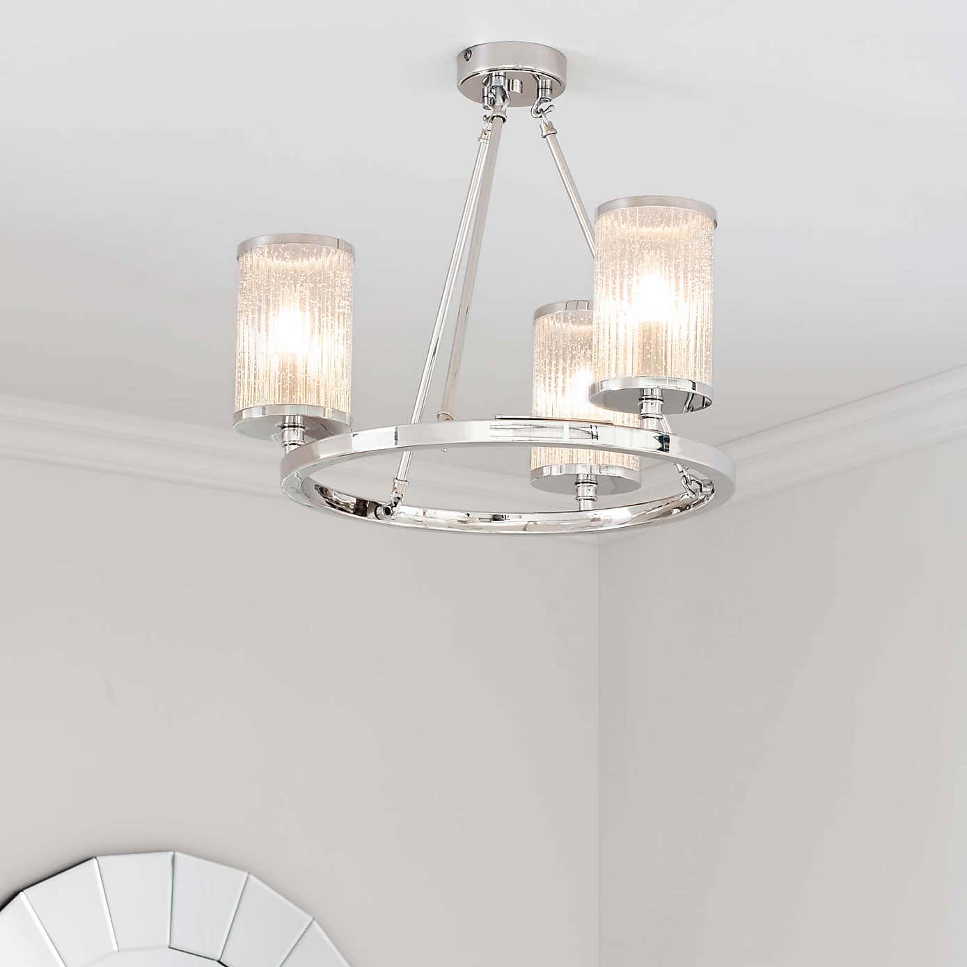 Vogue Easton Ribbed Glass Semi Flush Ceiling Fitting Chrome