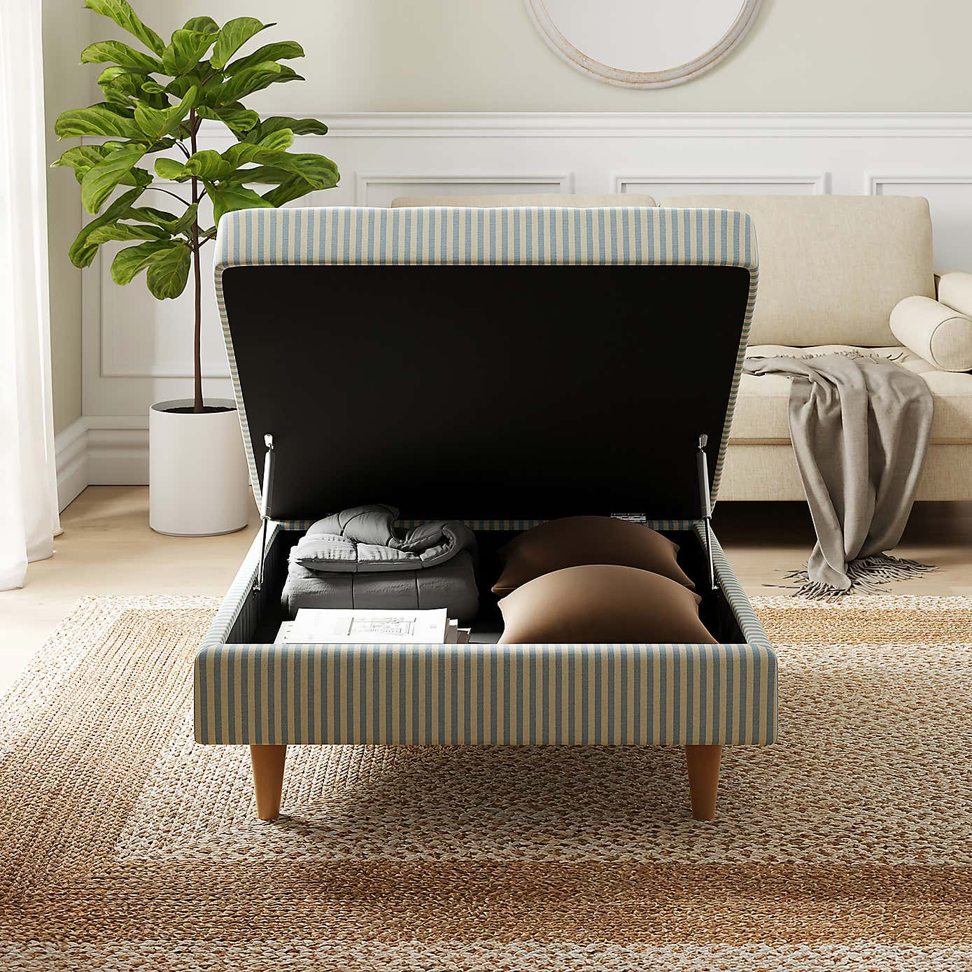 Zoe Square Storage Footstool, Pinstripe