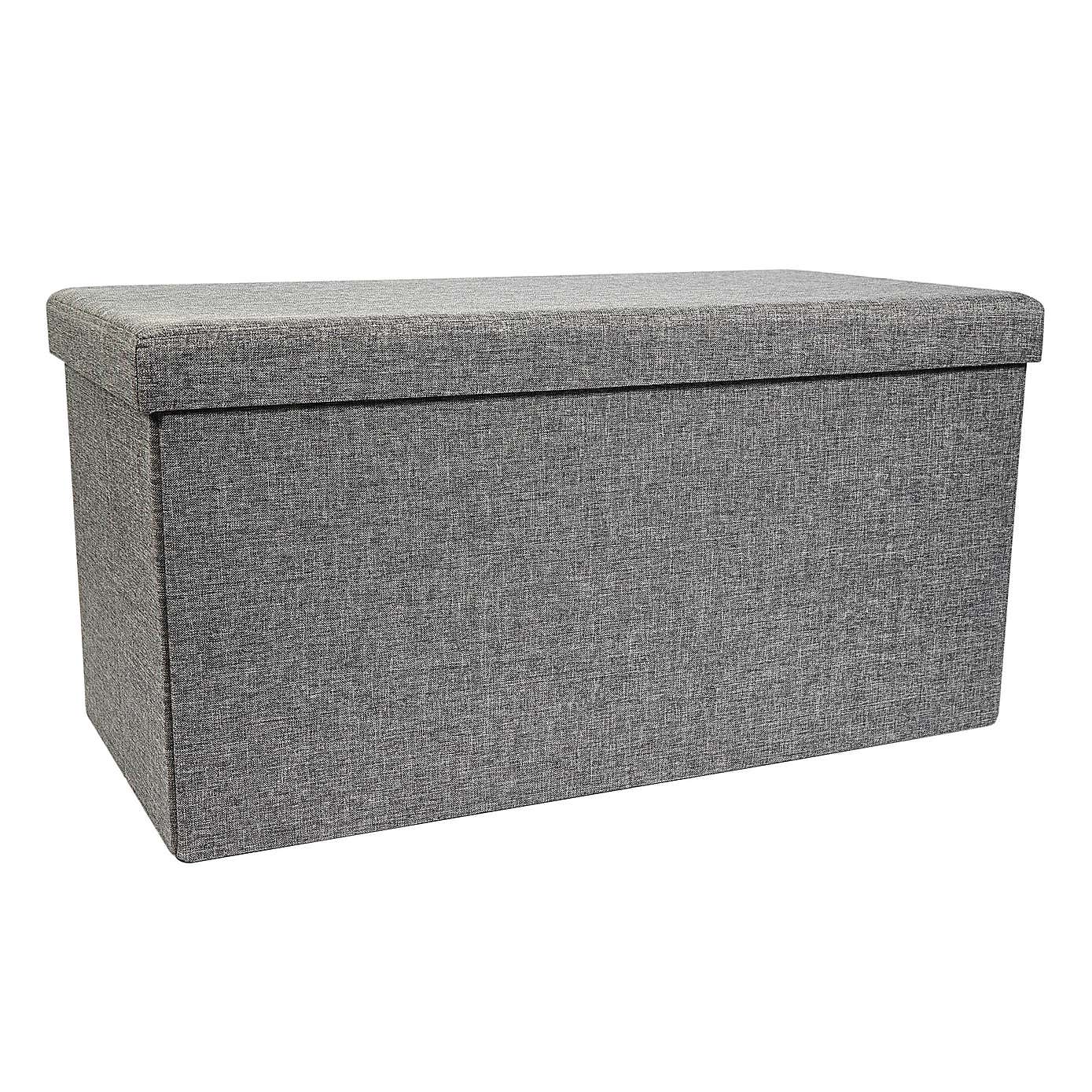Faux Linen Rectangular Ottoman