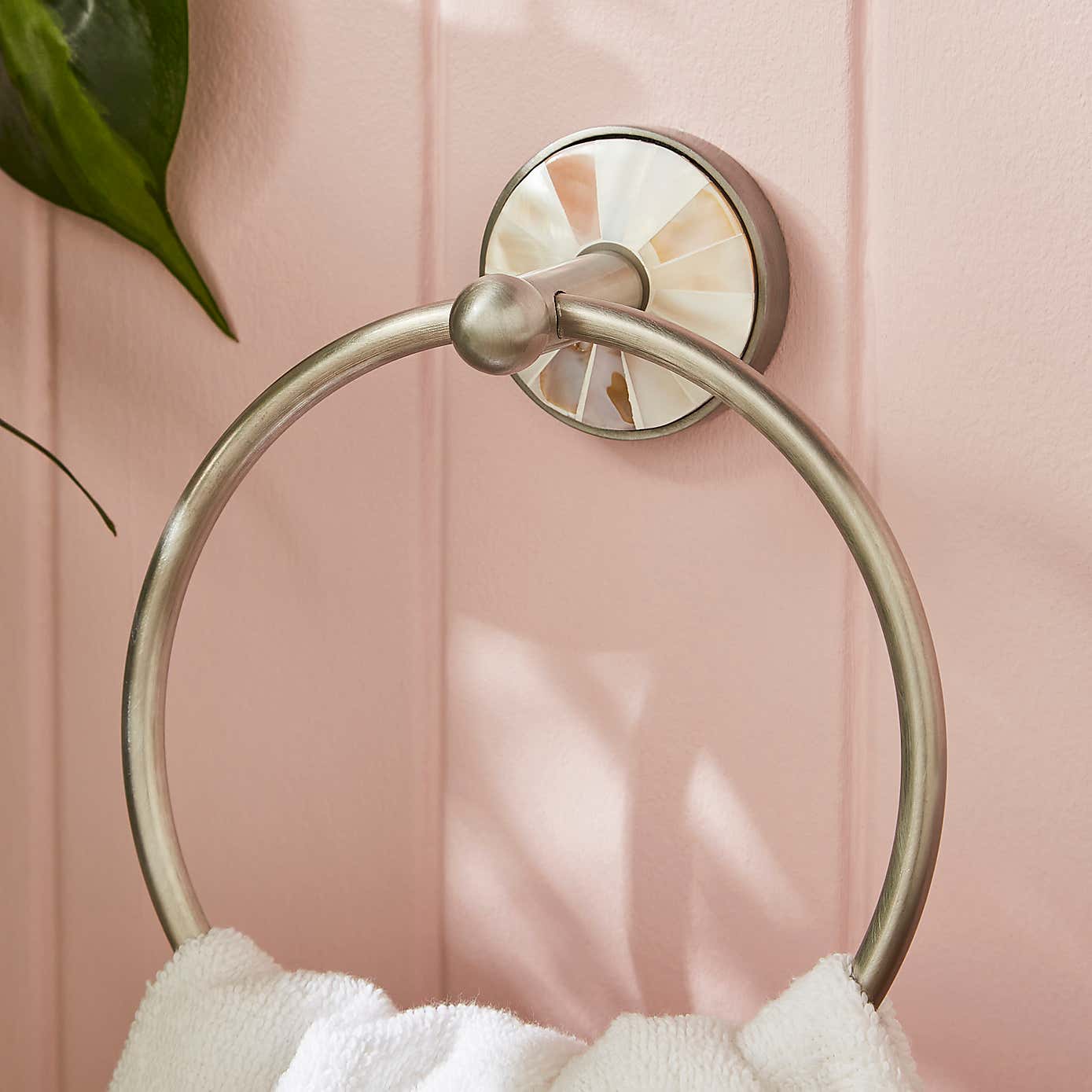 Mother of Pearl Brushed Chrome Towel Ring