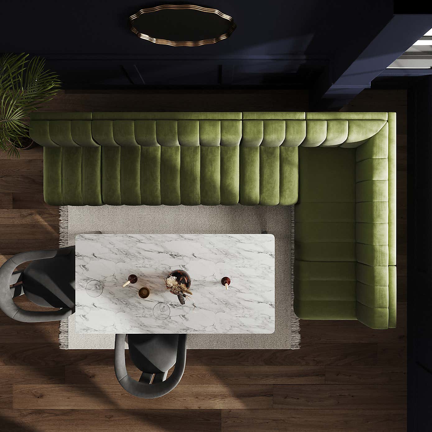 Amali Matte Plush Velvet Left Hand Dining Bench Olive Bundle