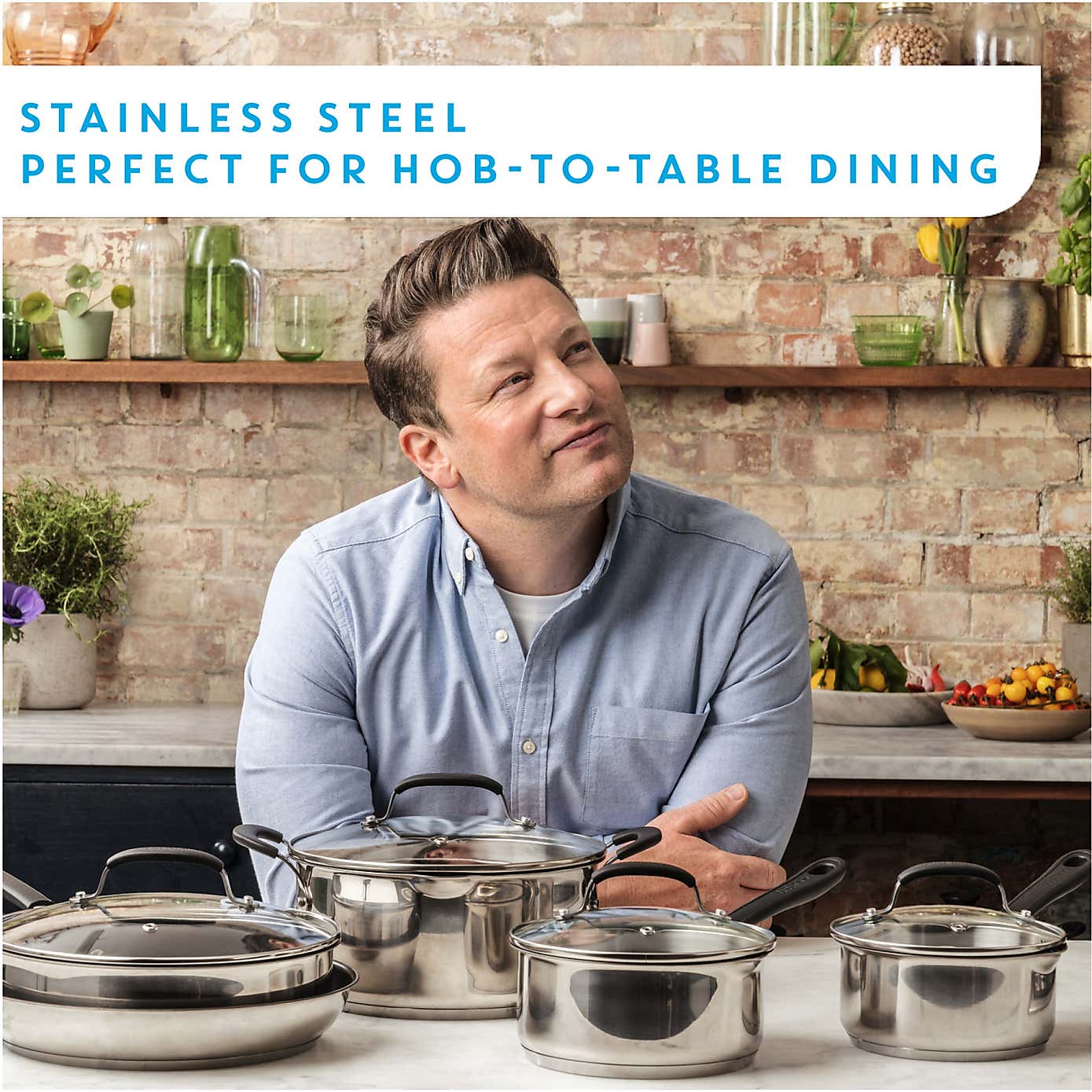 Jamie Oliver by Tefal Quick & Easy Stainless Steel 4 Piece Pan Set
