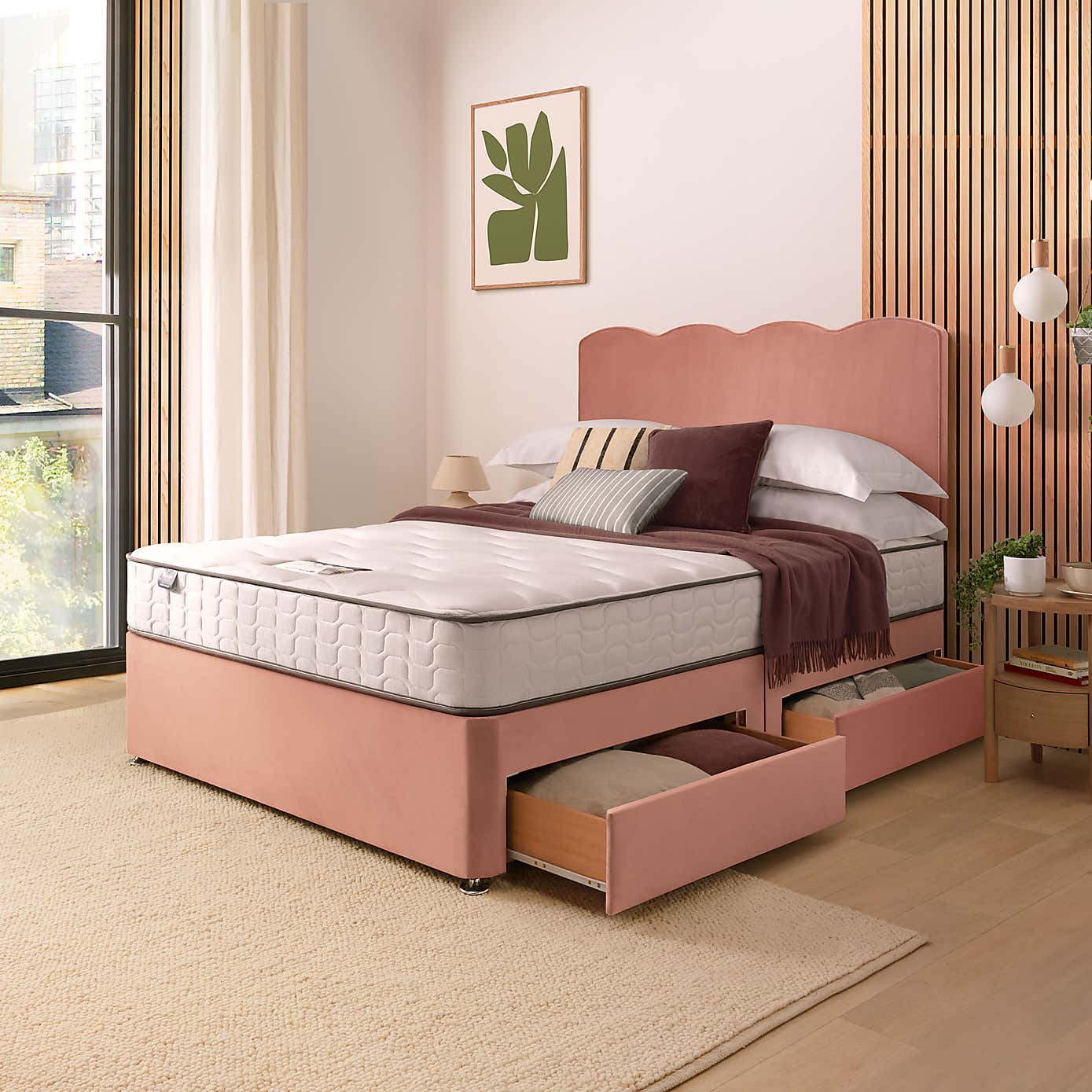 Silentnight 2 Drawer Divan Bed With Velvet Wave Headboard