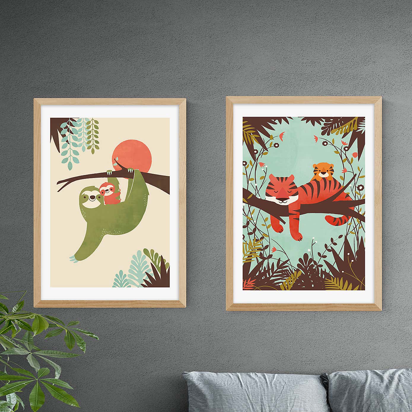 Set of 2 East End Prints Sloth & Tiger Prints