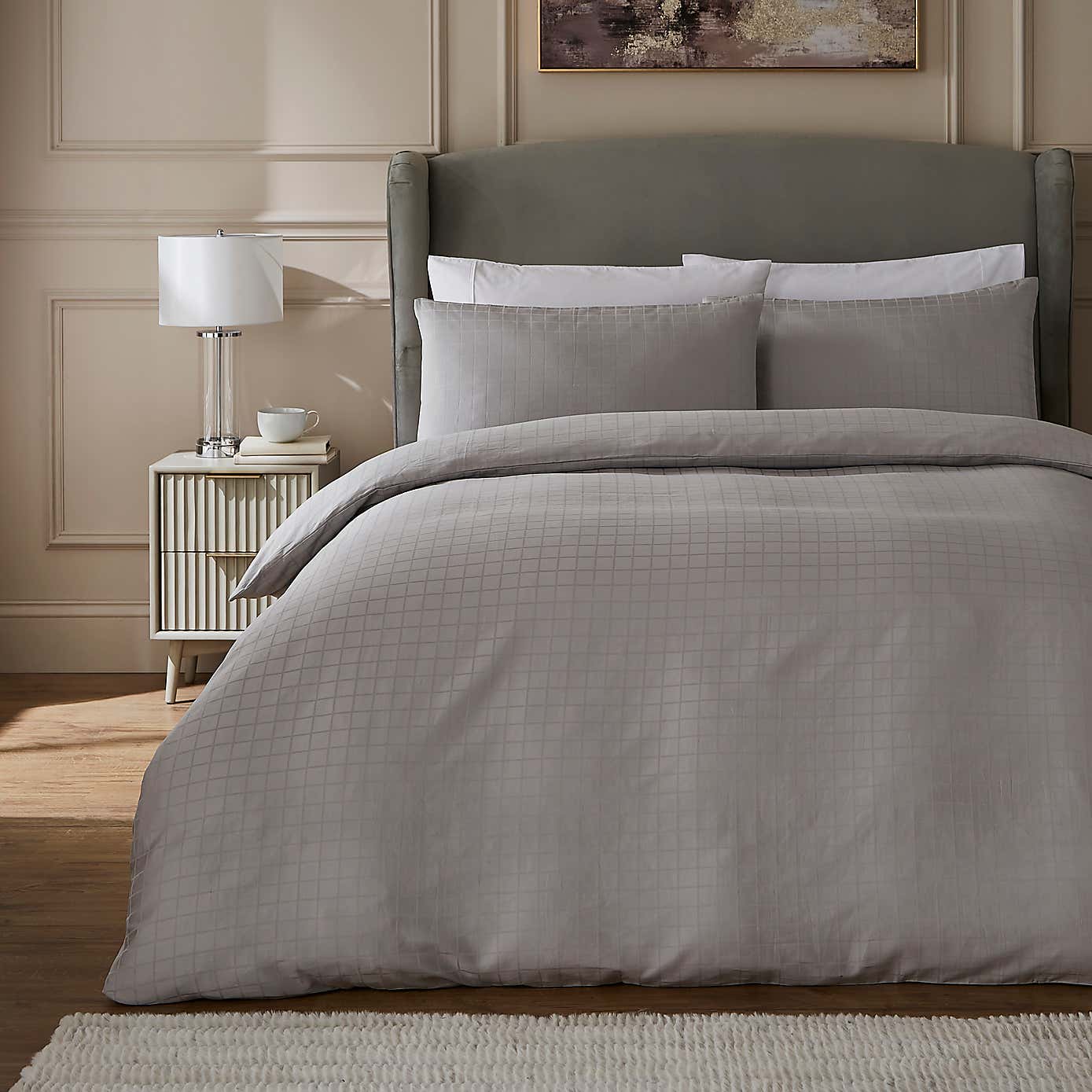 Hotel 200 Thread Count Check Duvet Cover & Pillowcase Set