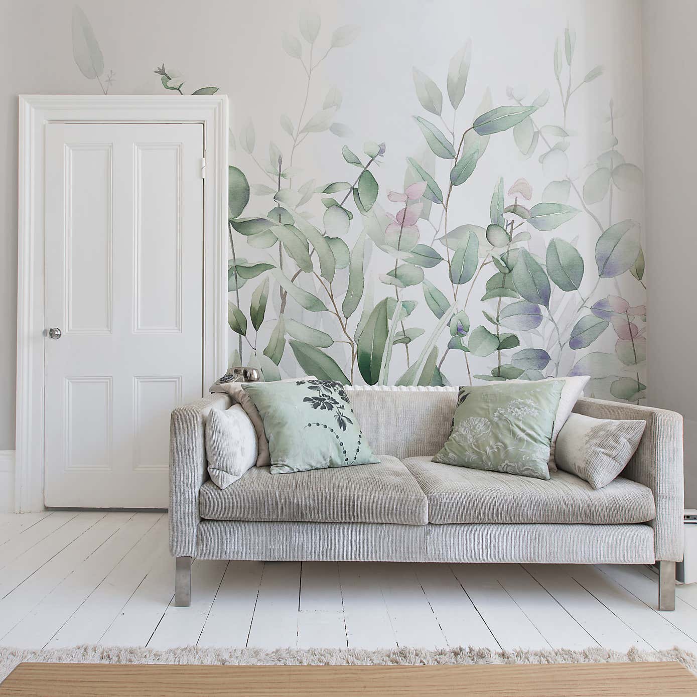 Watercolour Leaves Green Mural