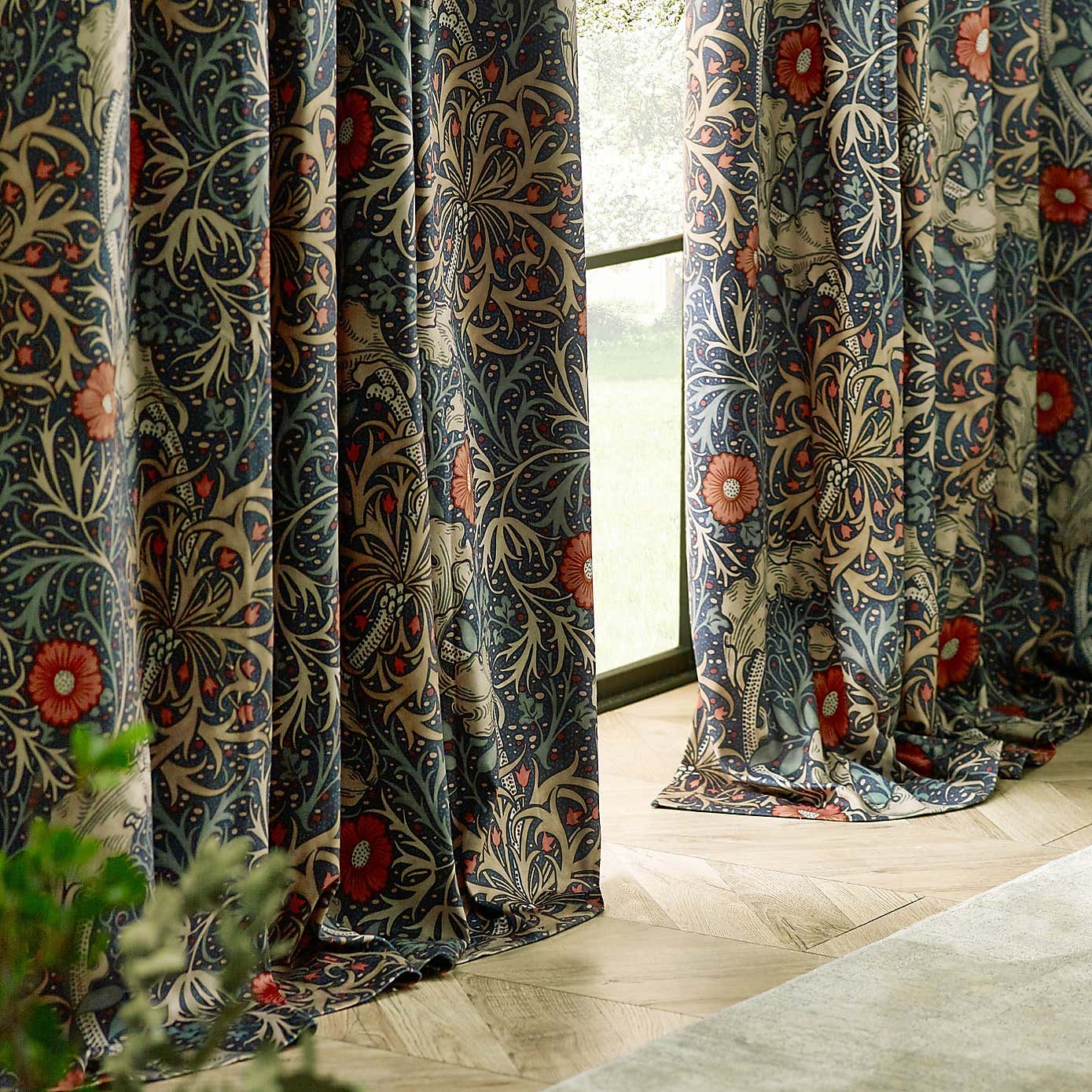 Morris & Co. Seaweed Matte Velvet Pencil Pleat Curtains
