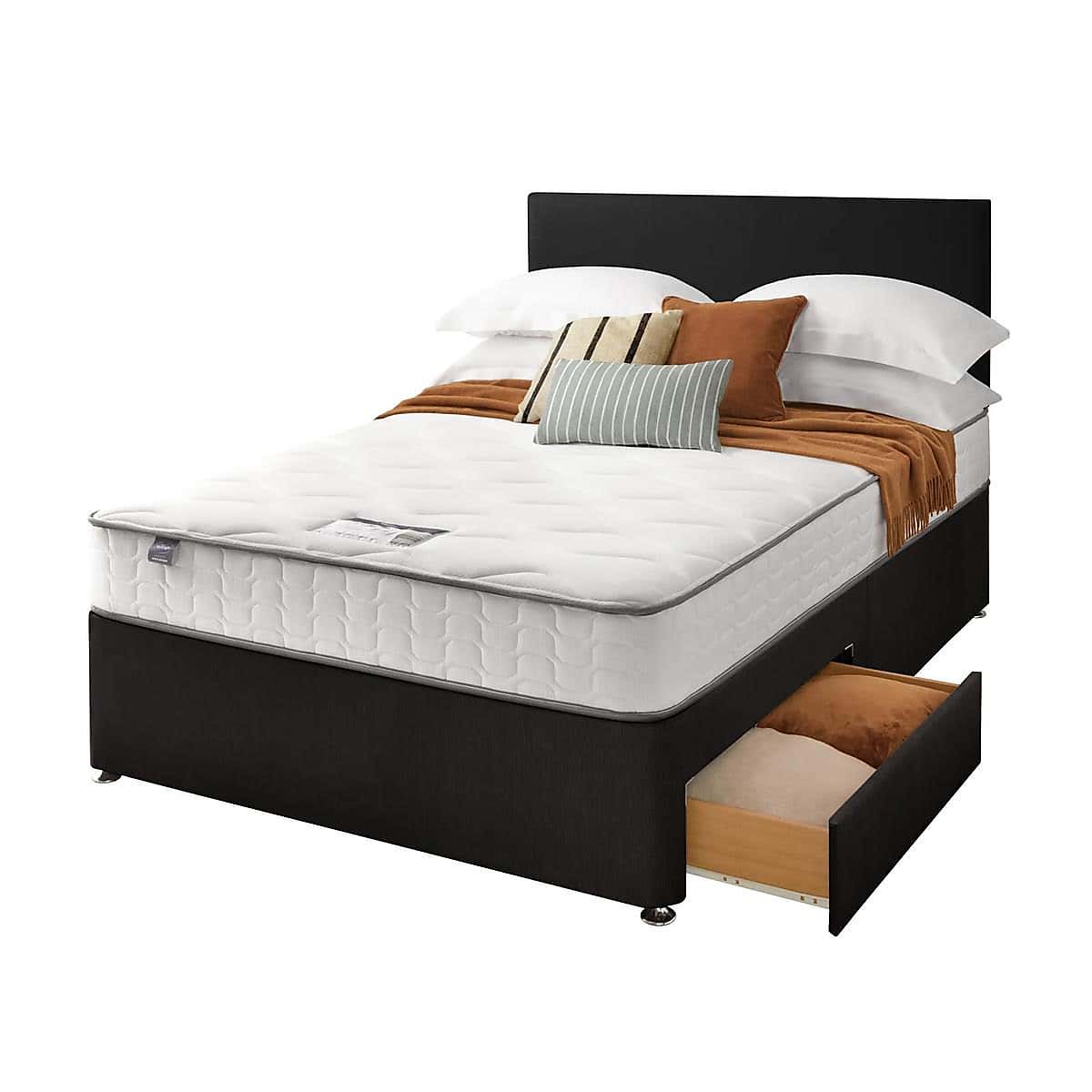 Silentnight 2 Drawer Divan Bed With Fabric Paris Headboard