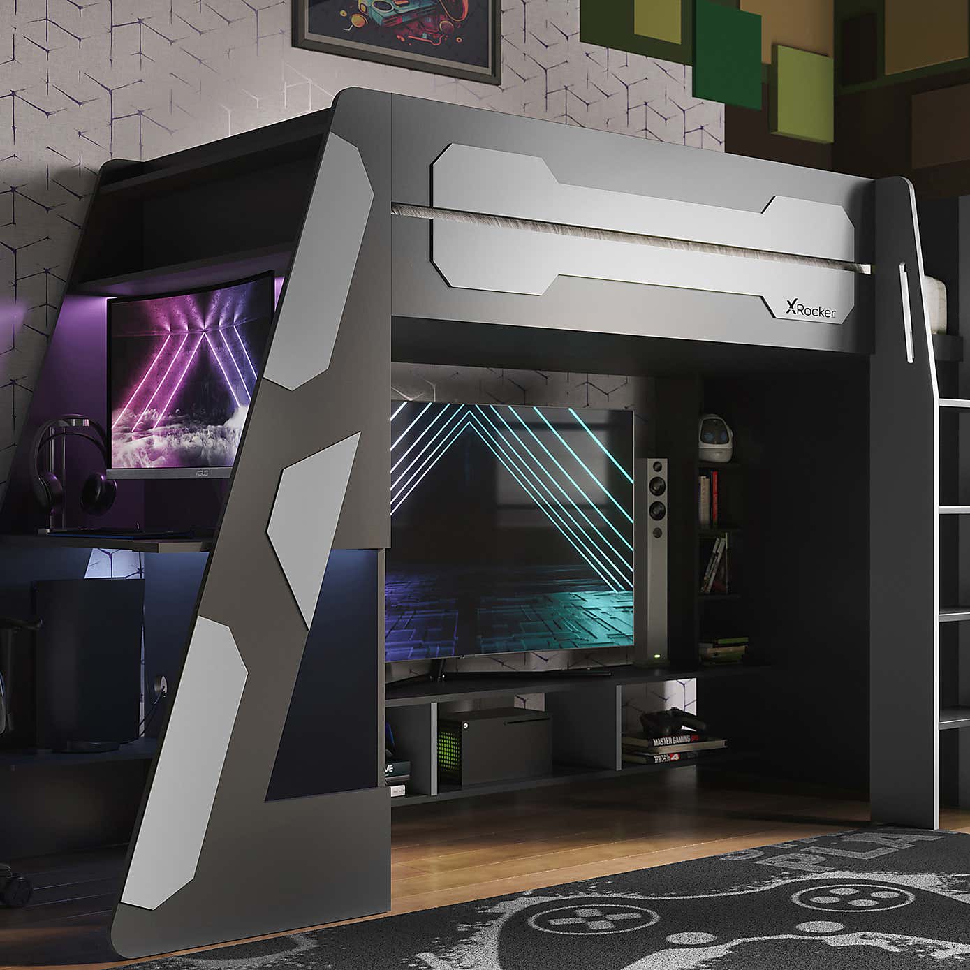 X Rocker Garrison High Sleeper Gaming Bed with Desk