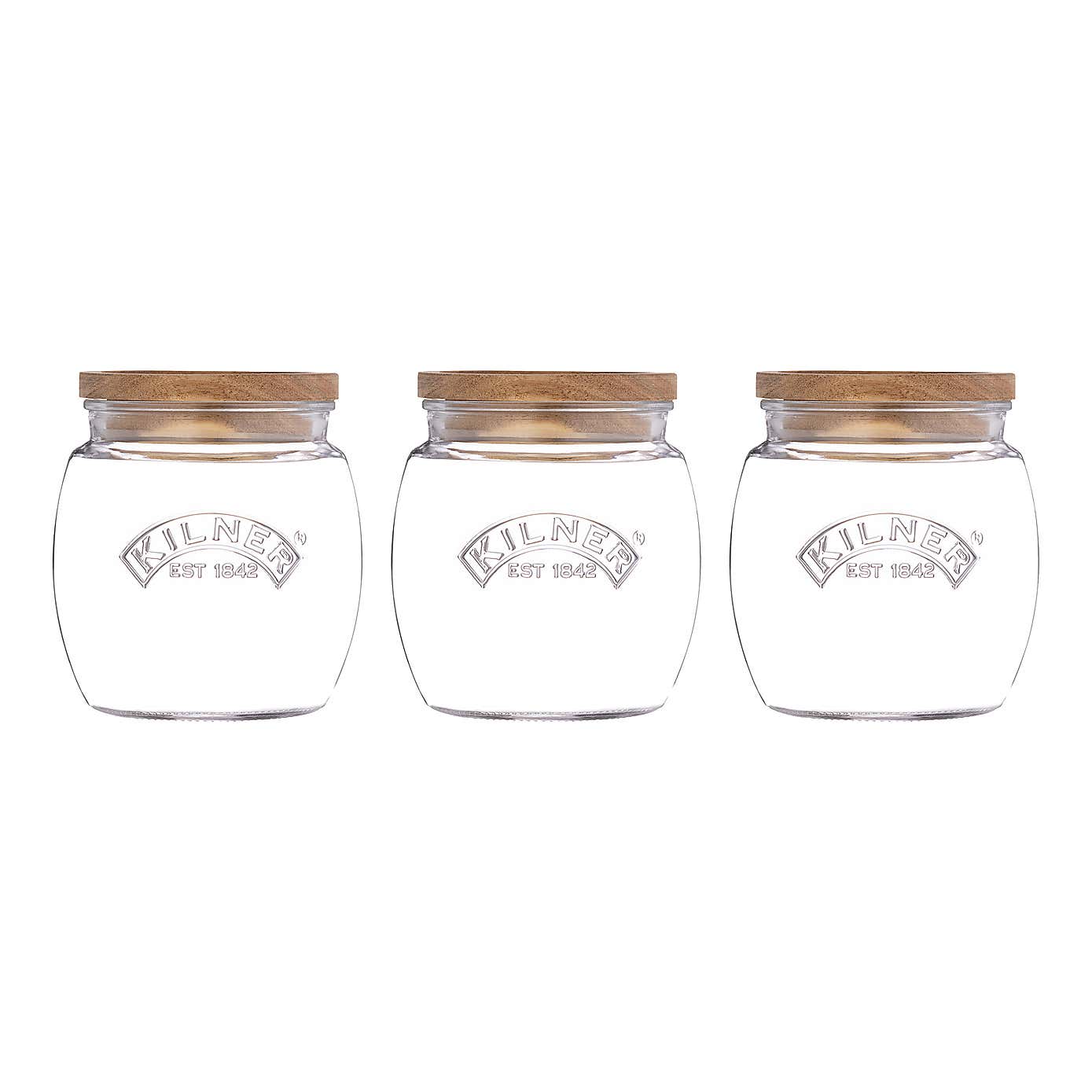 Kilner Set of 3 Universal Jars with Wooden Lids, 0.85L