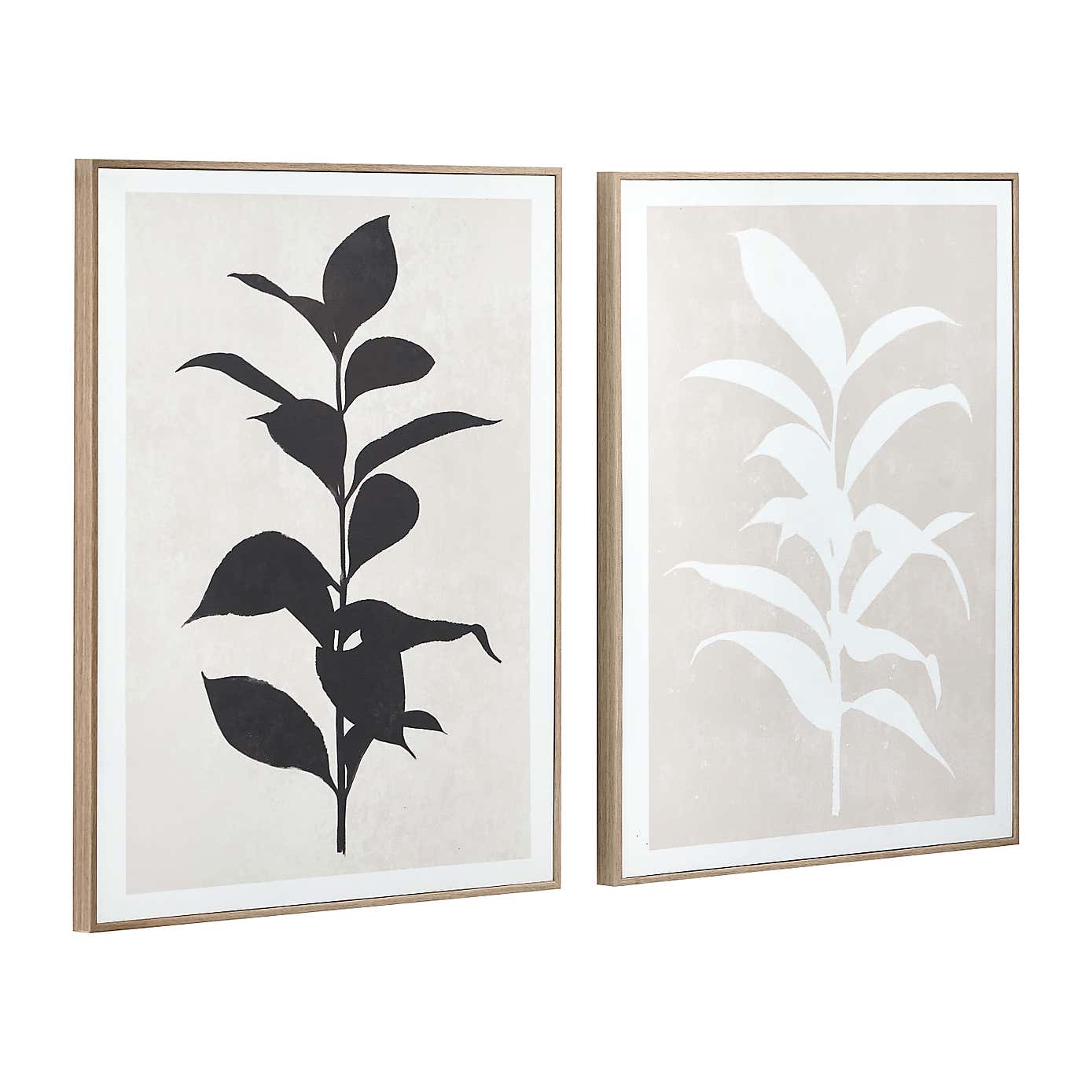 Set of 2 Natural and Black Leaf Print Framed Canvases