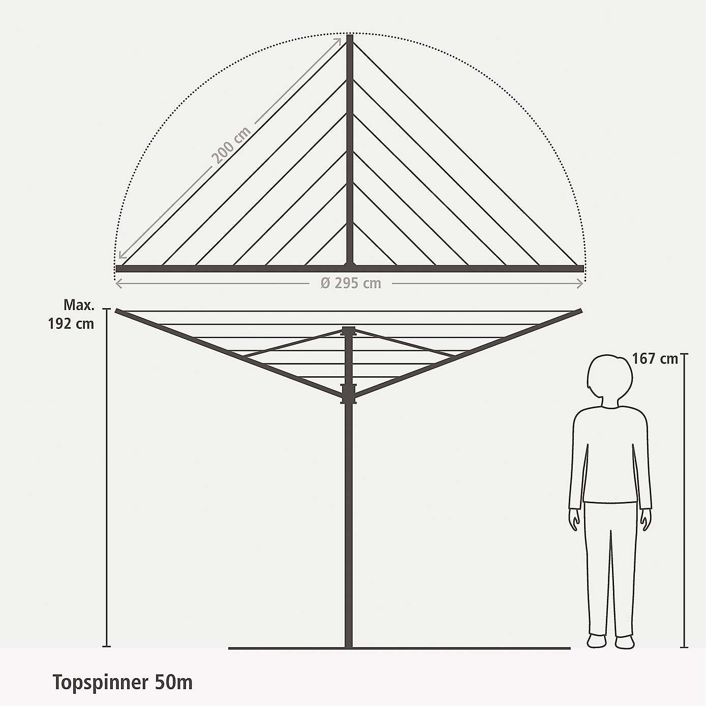 Brabantia 50 Metre 4 Arm Top Spinner Rotary Washing Line