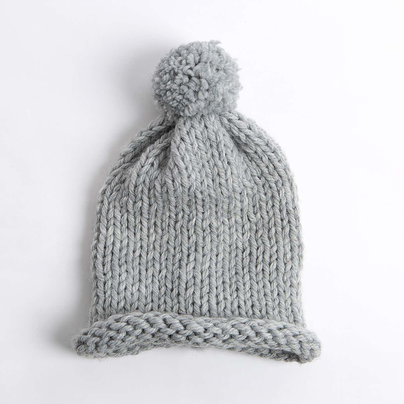 Wool Couture Beginners Grey Pom Pom Hat Knit Kit