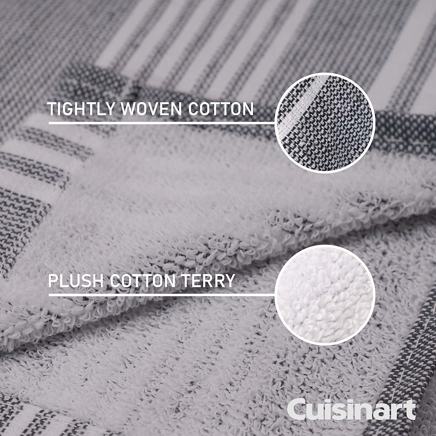 Cuisinart Set of 2 Grey Striped Tea Towels and Single Oven Gloves