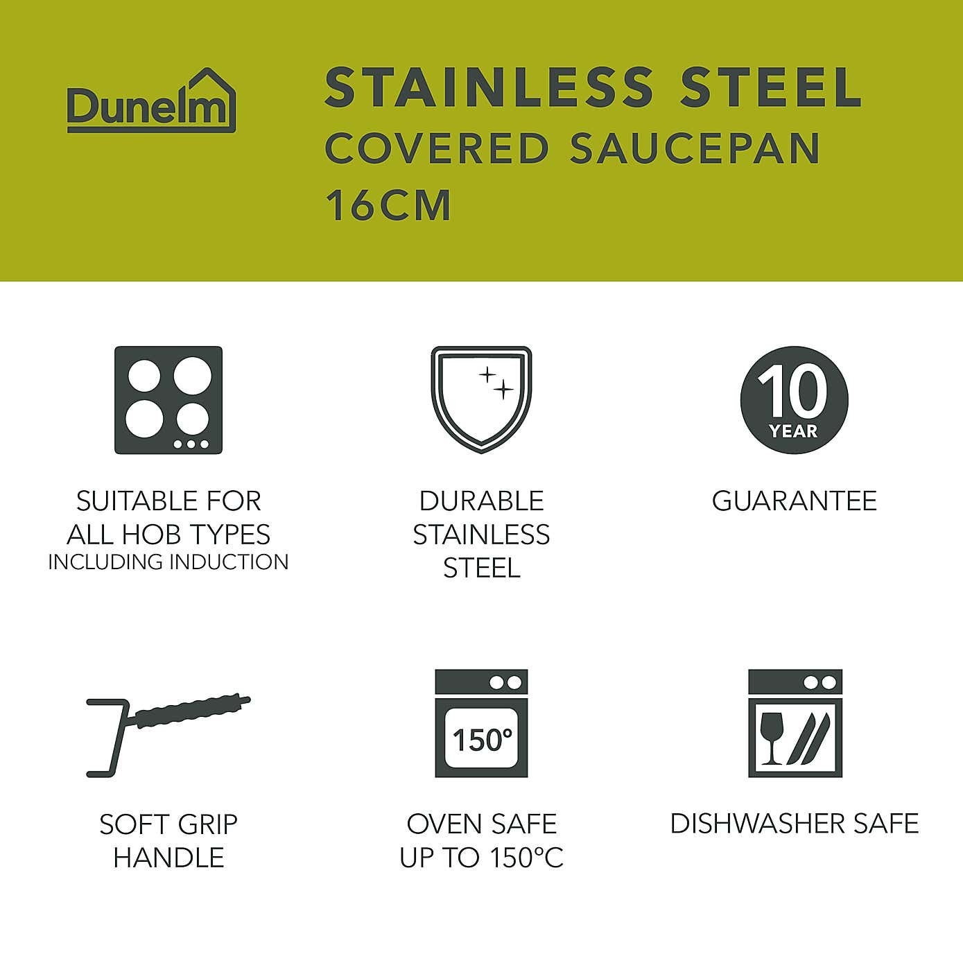 Stainless Steel Covered Saucepan, 16cm