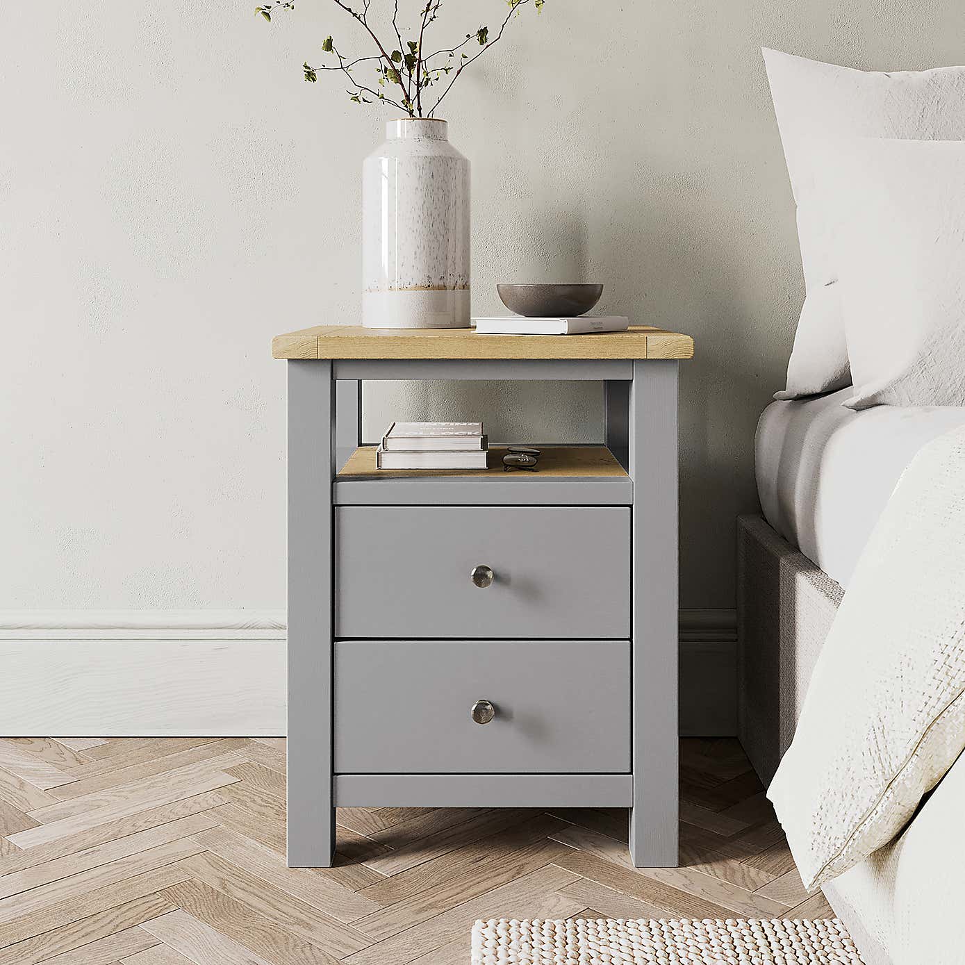 Olney 2 Drawer Bedside Stone