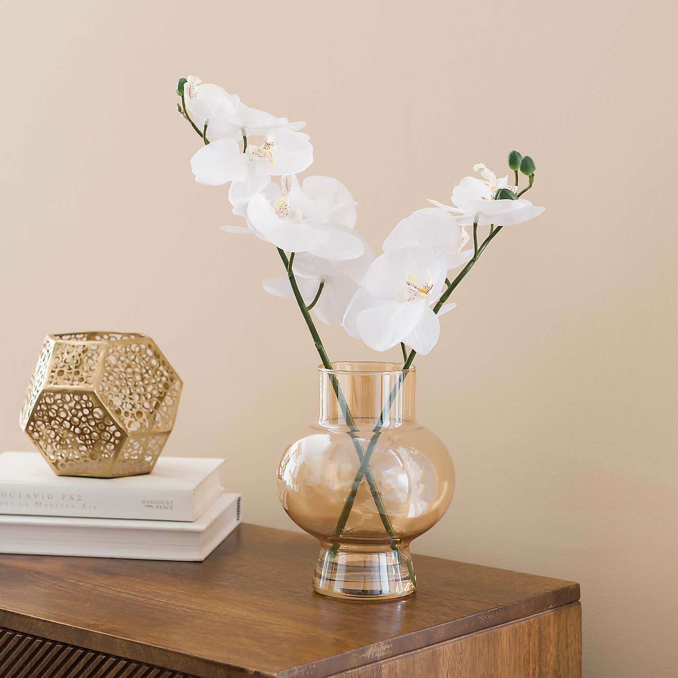 Artificial Orchid in Lustre Finish Glass Vase