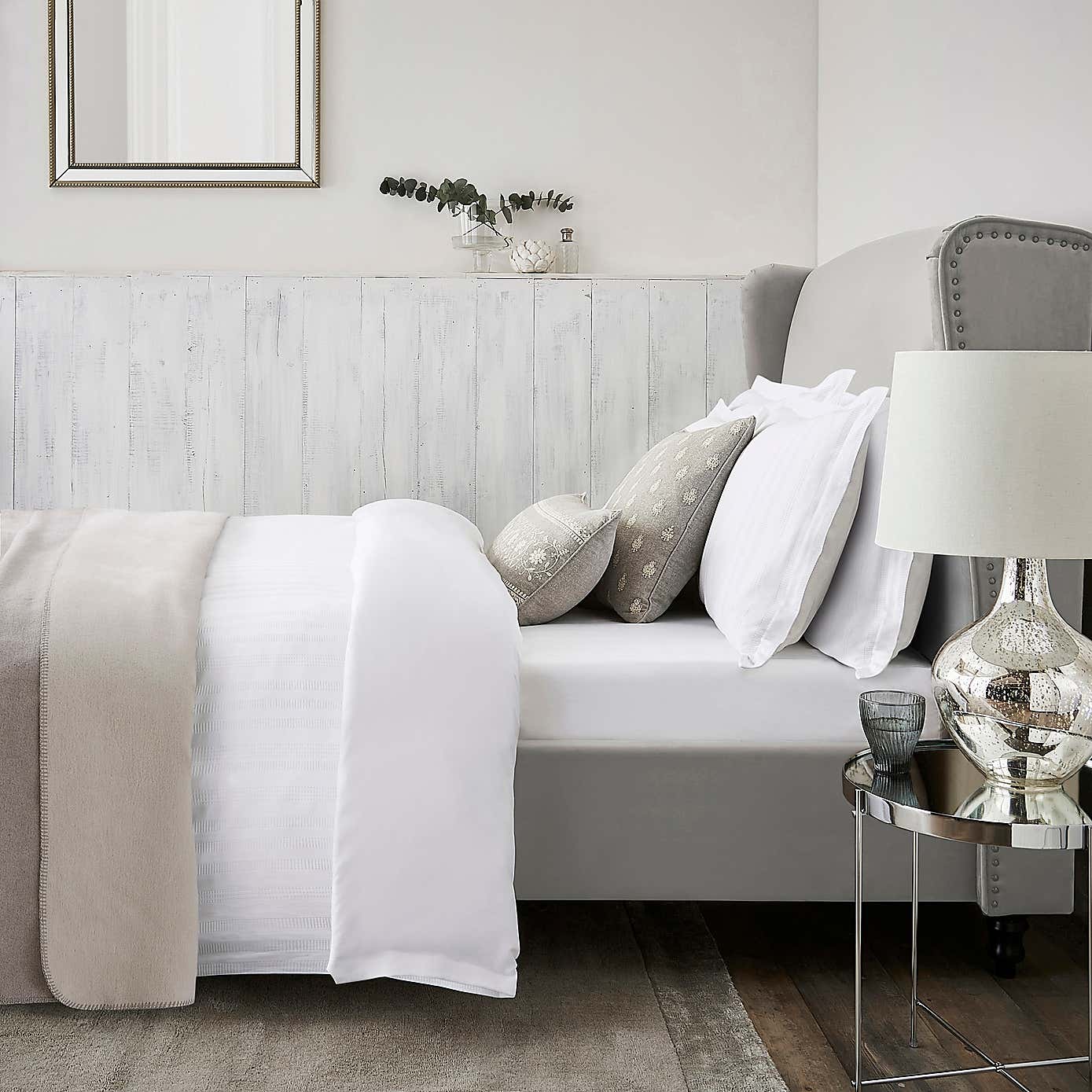 Dorma Purity Staunton Waffle Stripe White 100% Cotton Duvet Cover and Pillowcase Set