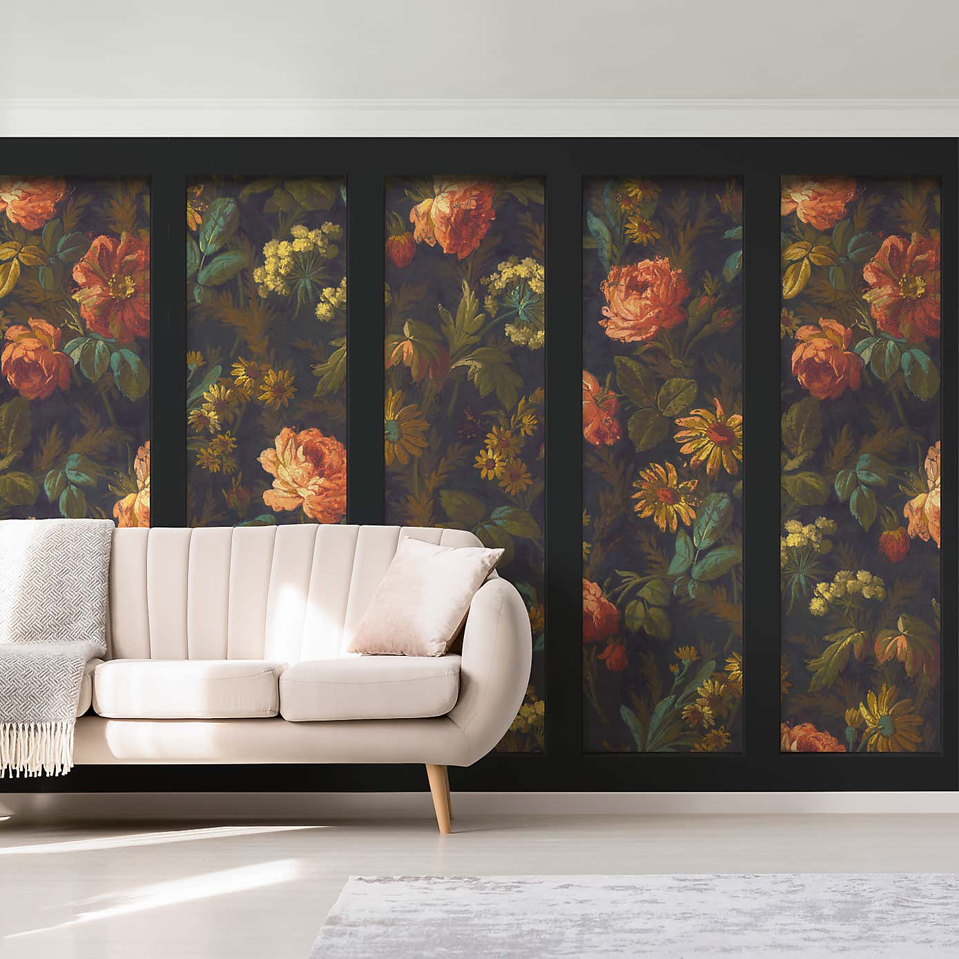 Vintage Floral Black Mural