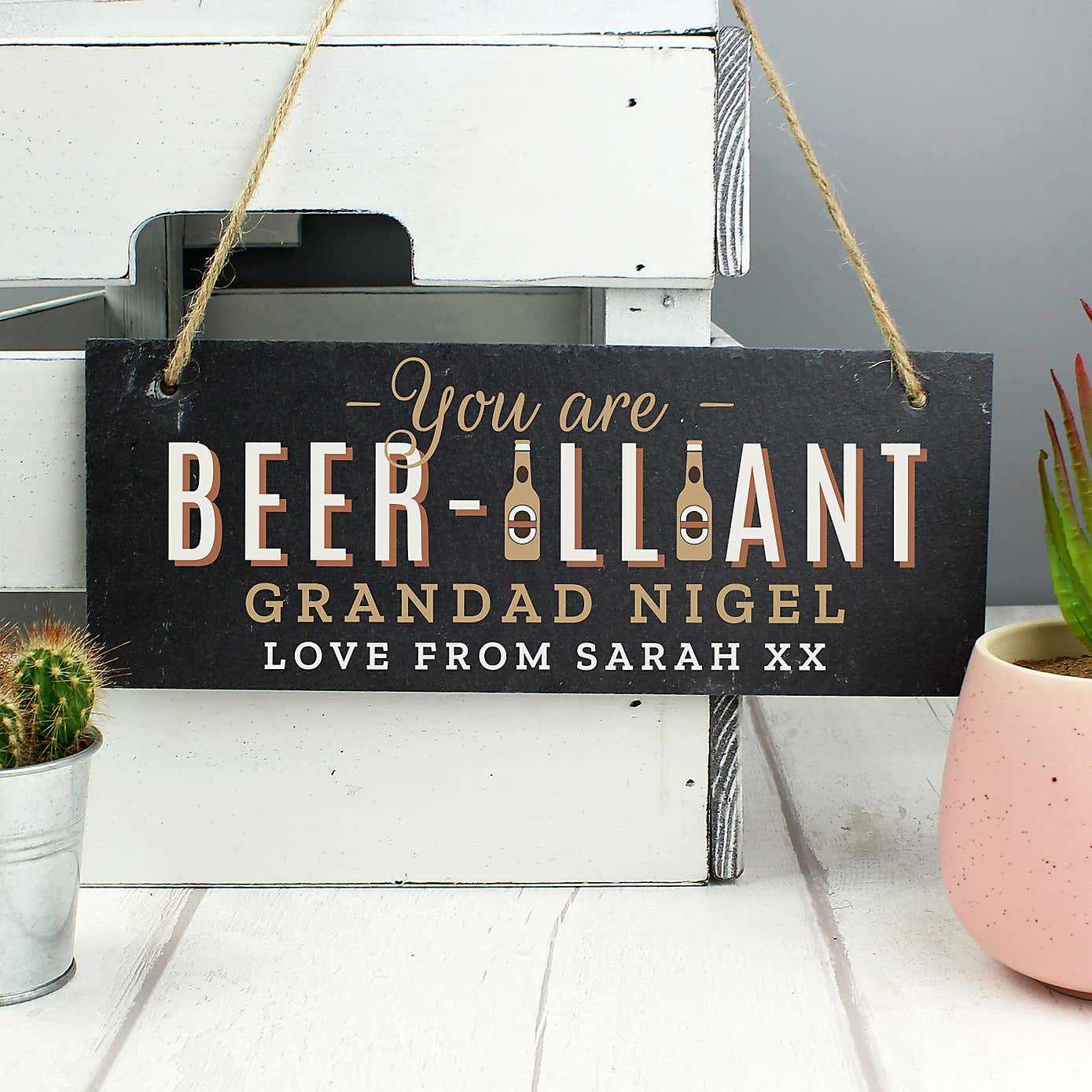 Personalised Beerilliant Hanging Slate Plaque