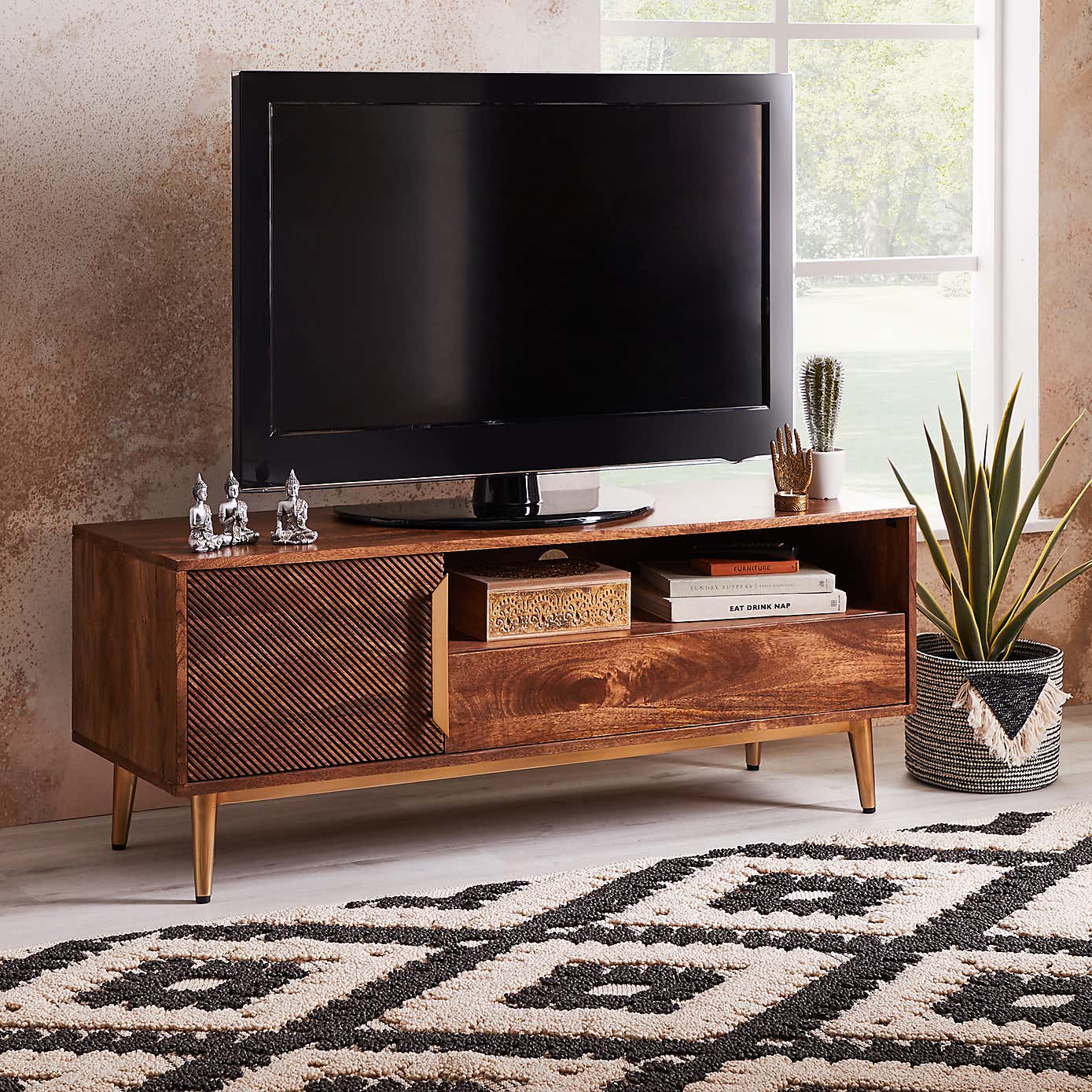Anya Wide TV Unit, Mango Wood for TVs up to 55"
