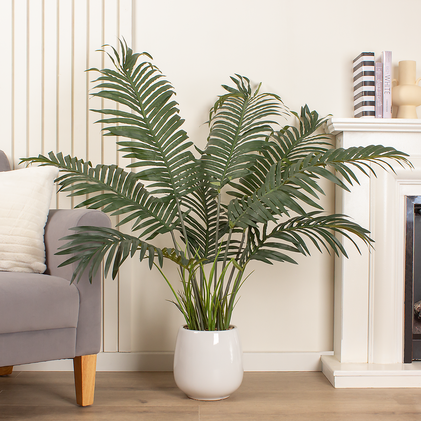 Artificial Palm Tree in White Ceramic Plant Pot