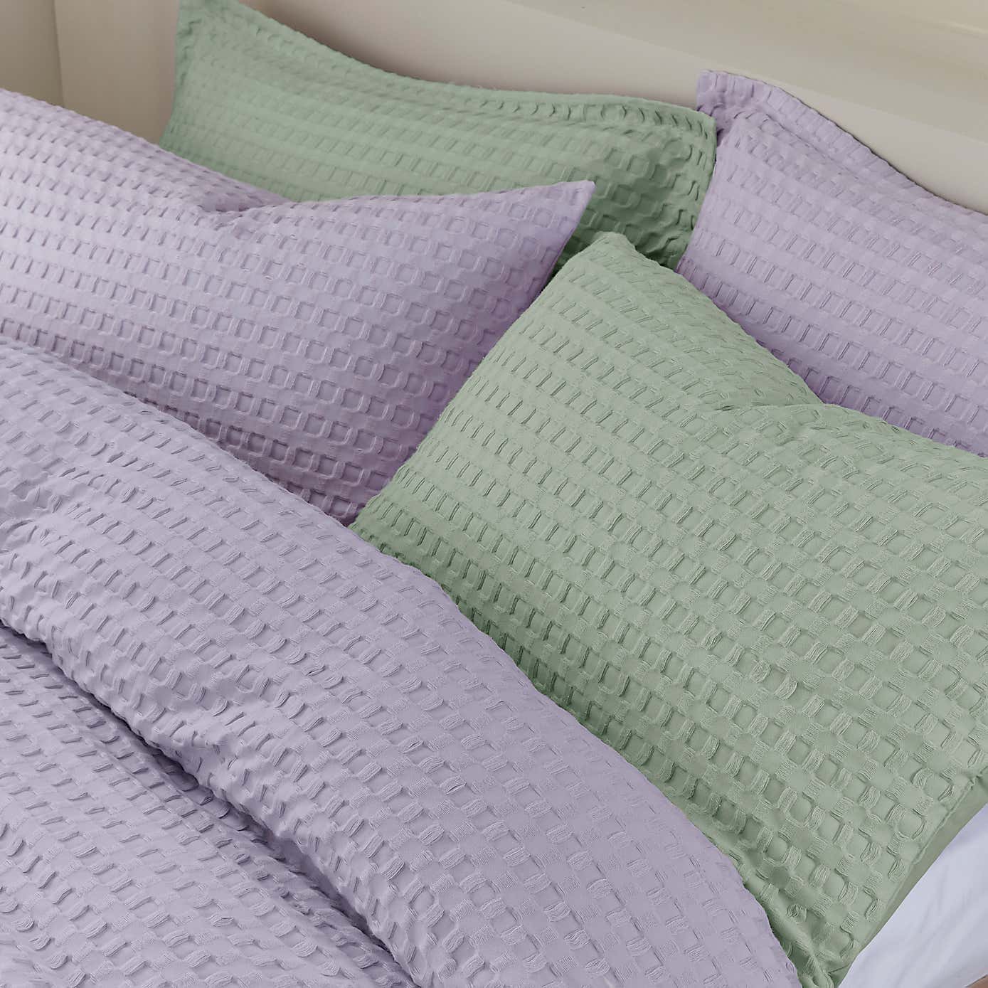 Emerson Waffle Sage Green Duvet Cover and Pillowcase Set