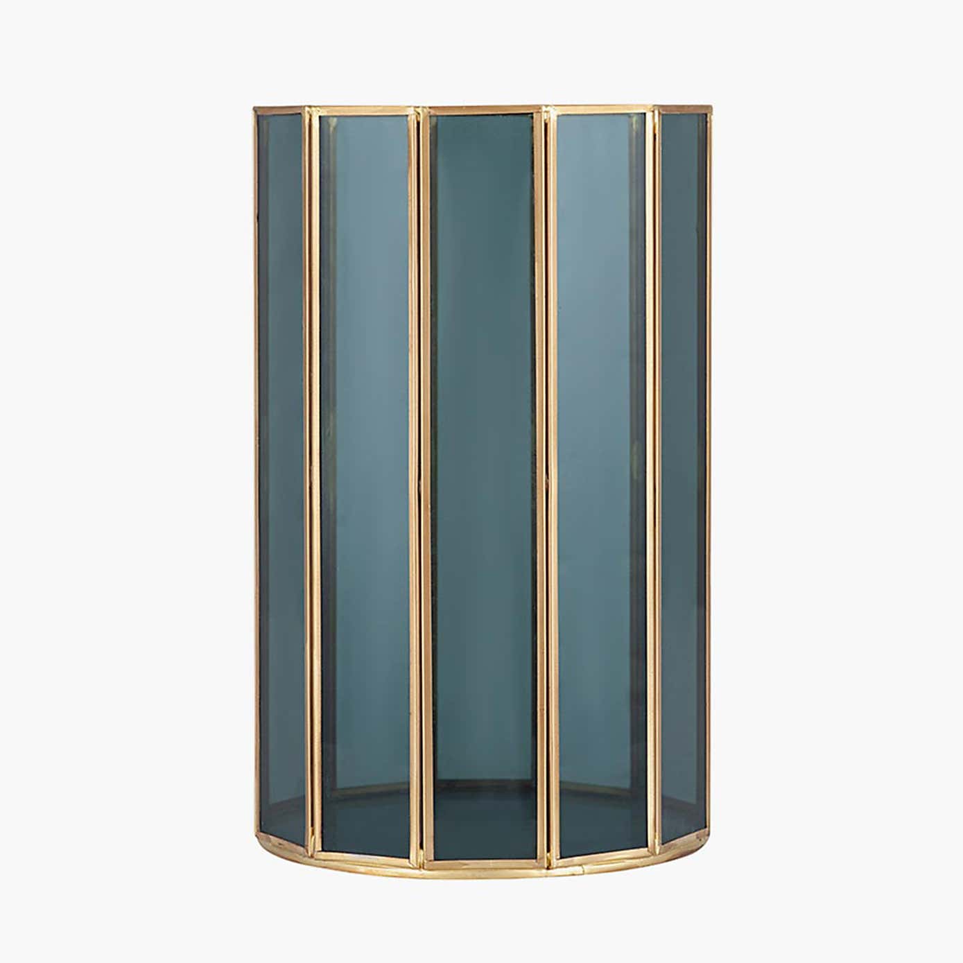 Brass & Smoked Glass Panelled Hurricane Candle Holder