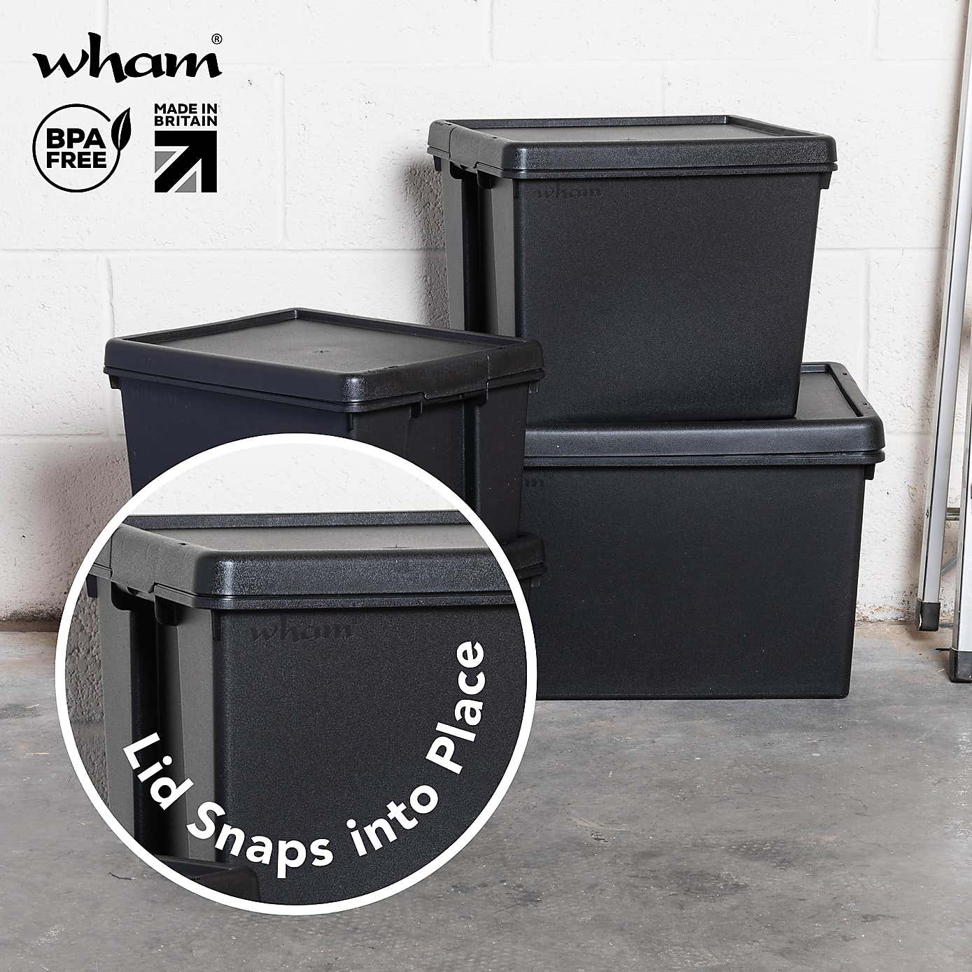 Wham Bam 4 Piece Black Multisize Heavy Duty Box & Lid