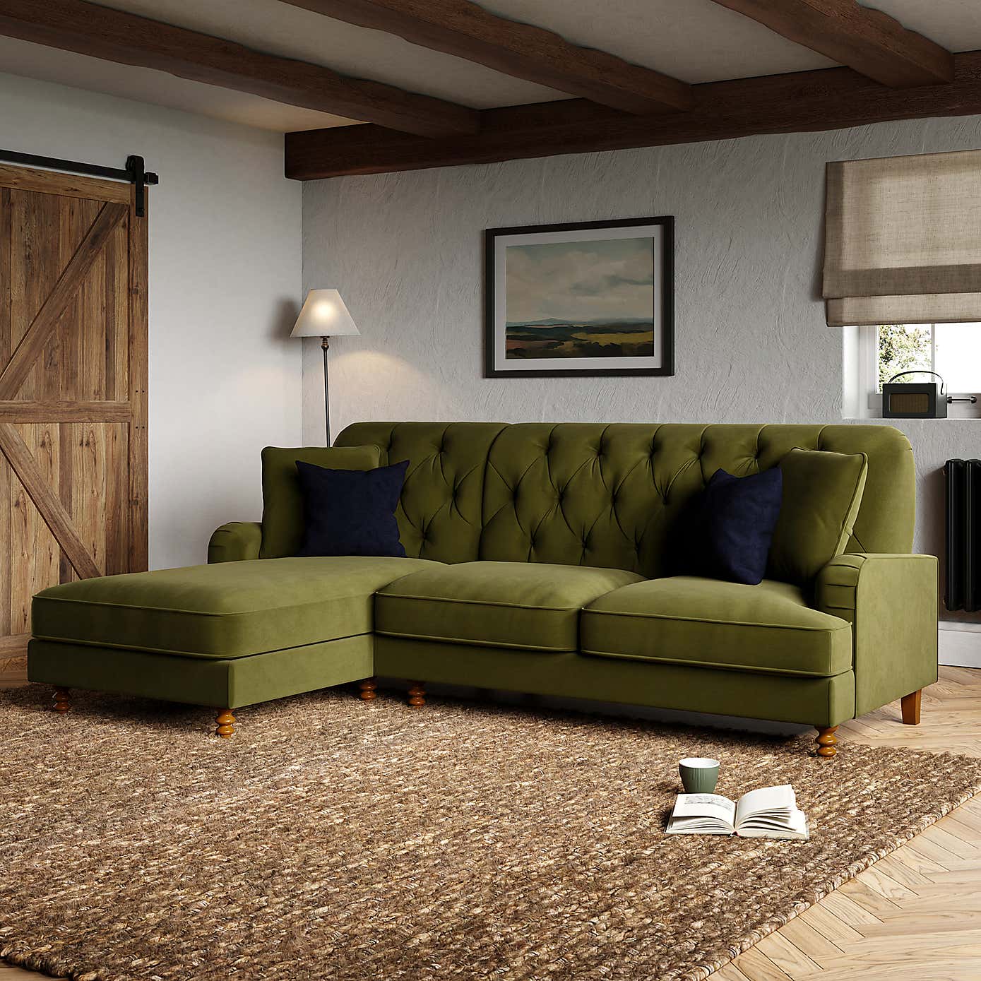 Beatrice Buttoned Velvet Corner Storage Sofa Bed