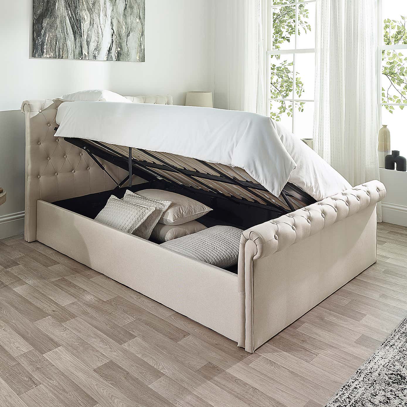 Chesterfield Linen Ottoman Bed Frame