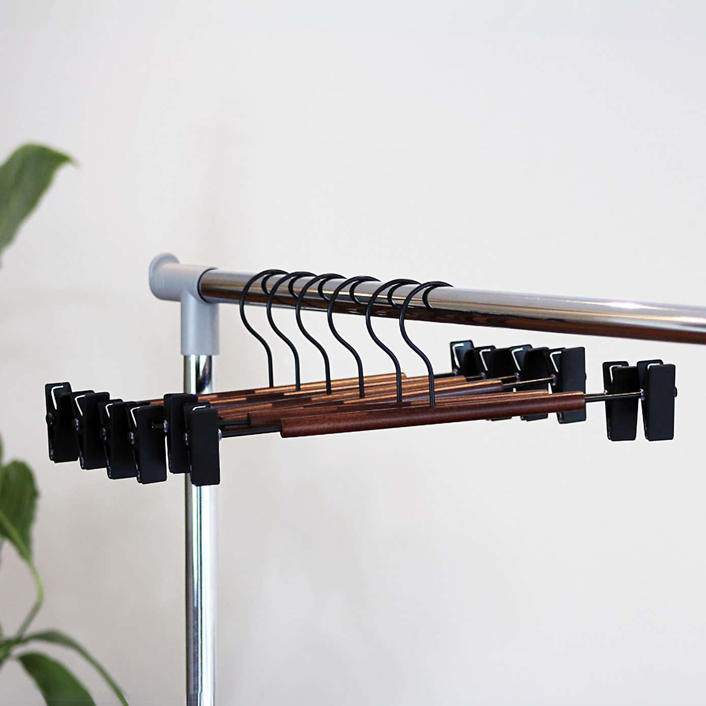 Set of 6 Wooden Bar Clip Trouser Hangers