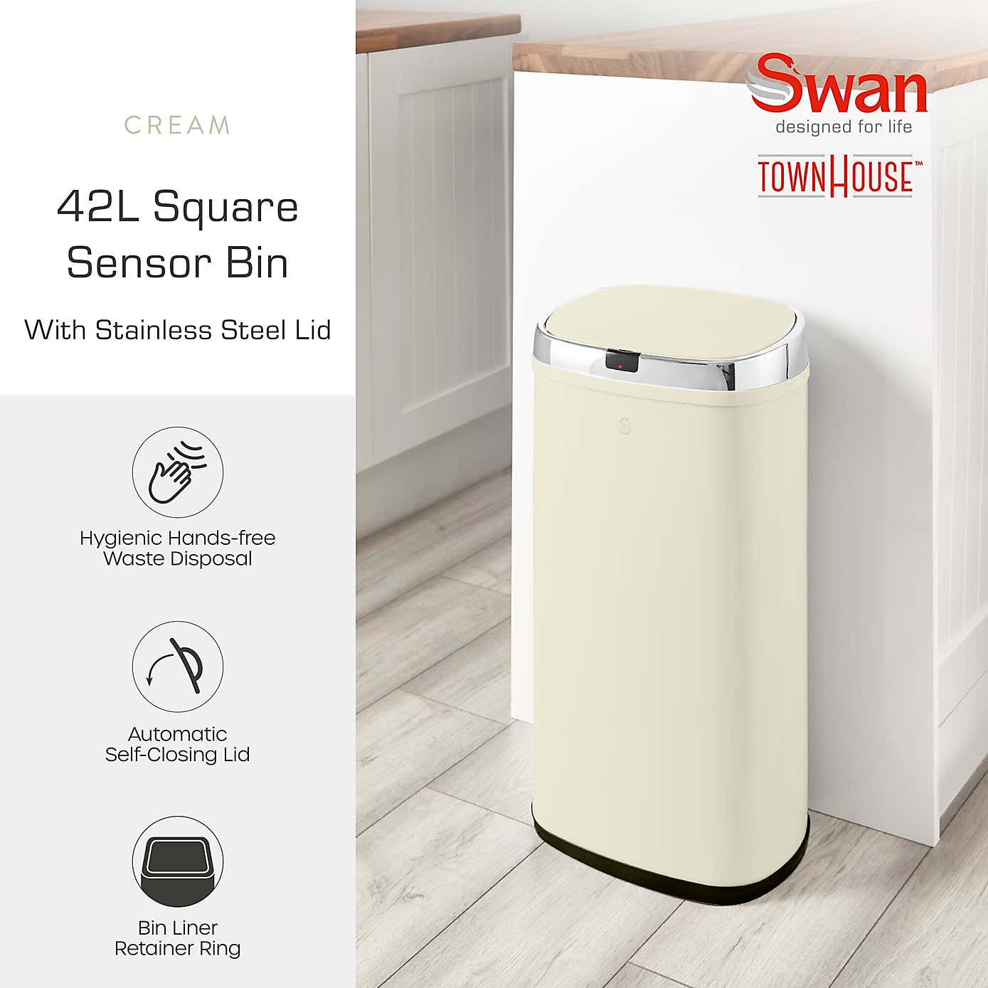 Swan 42L Square Sensor Bin