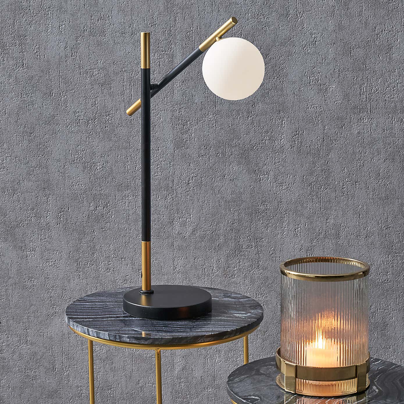 Wanda White Orb and Black Metal Table Lamp