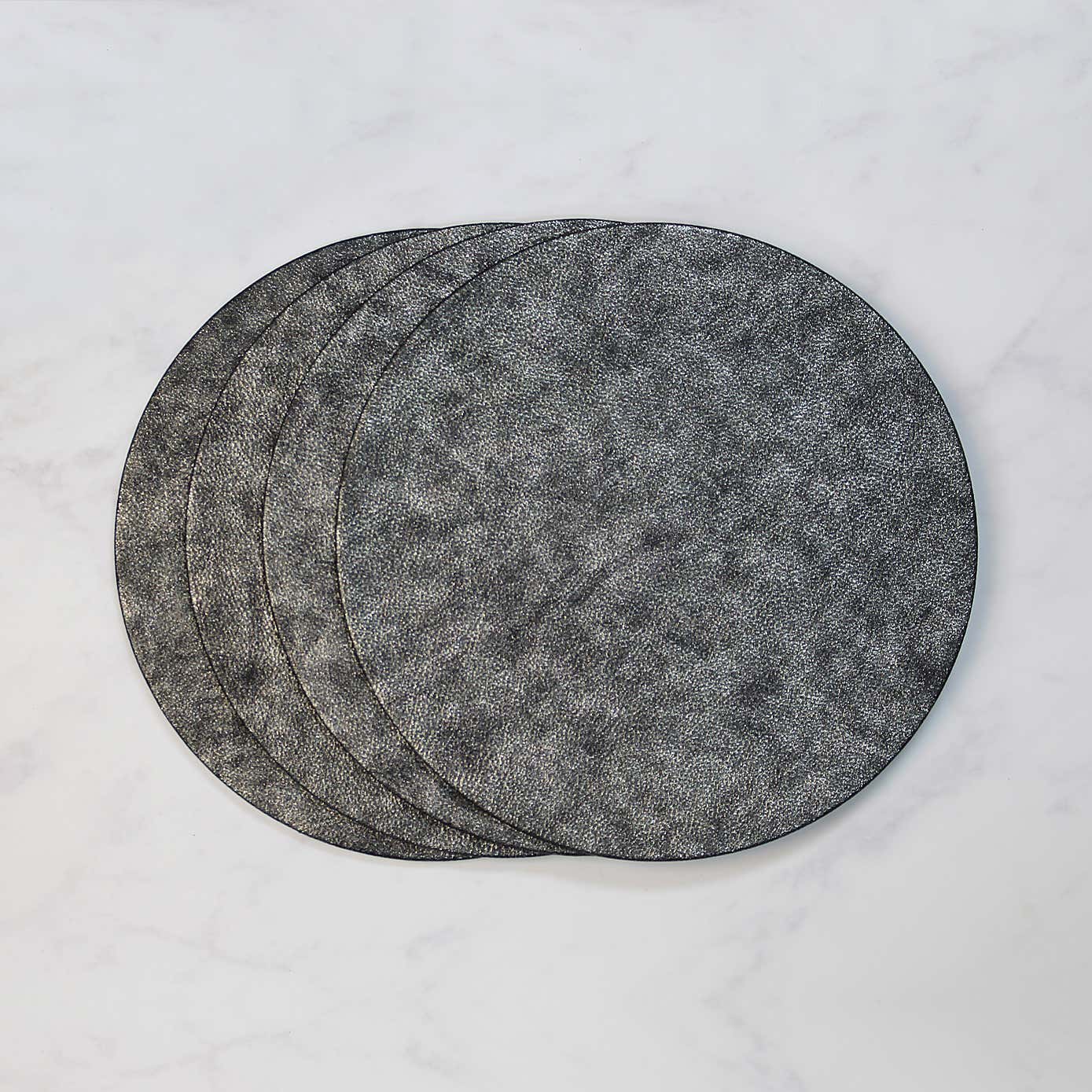 Set of 4 Black Sparkle Faux Leather Placemats
