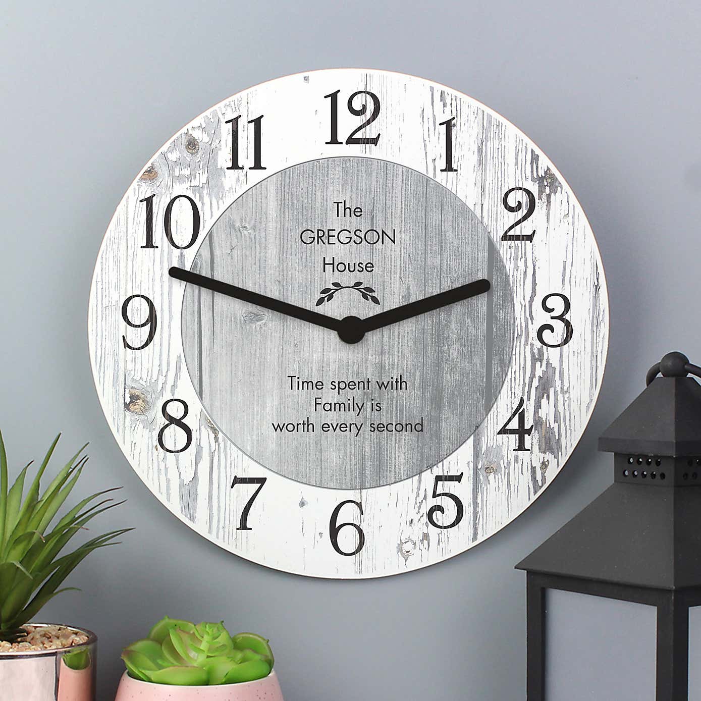 Personalised Message Shabby Chic Large Wooden Clock