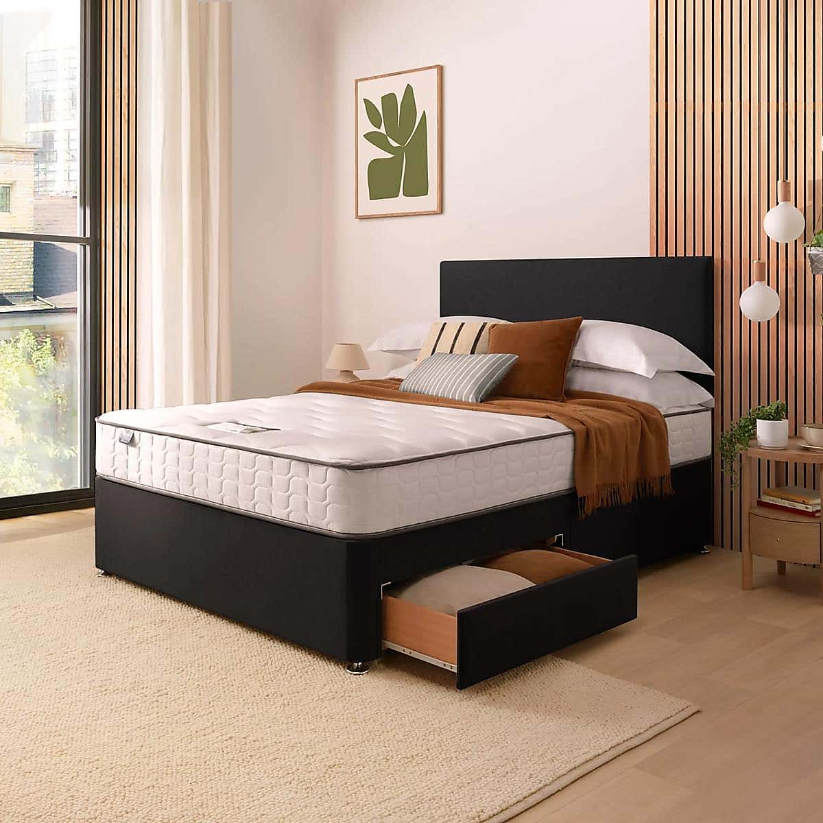 Silentnight 2 Drawer Divan Bed With Fabric Paris Headboard