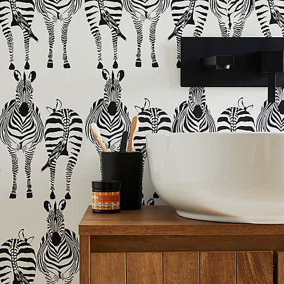 Cheeky Zebra Mono Wallpaper