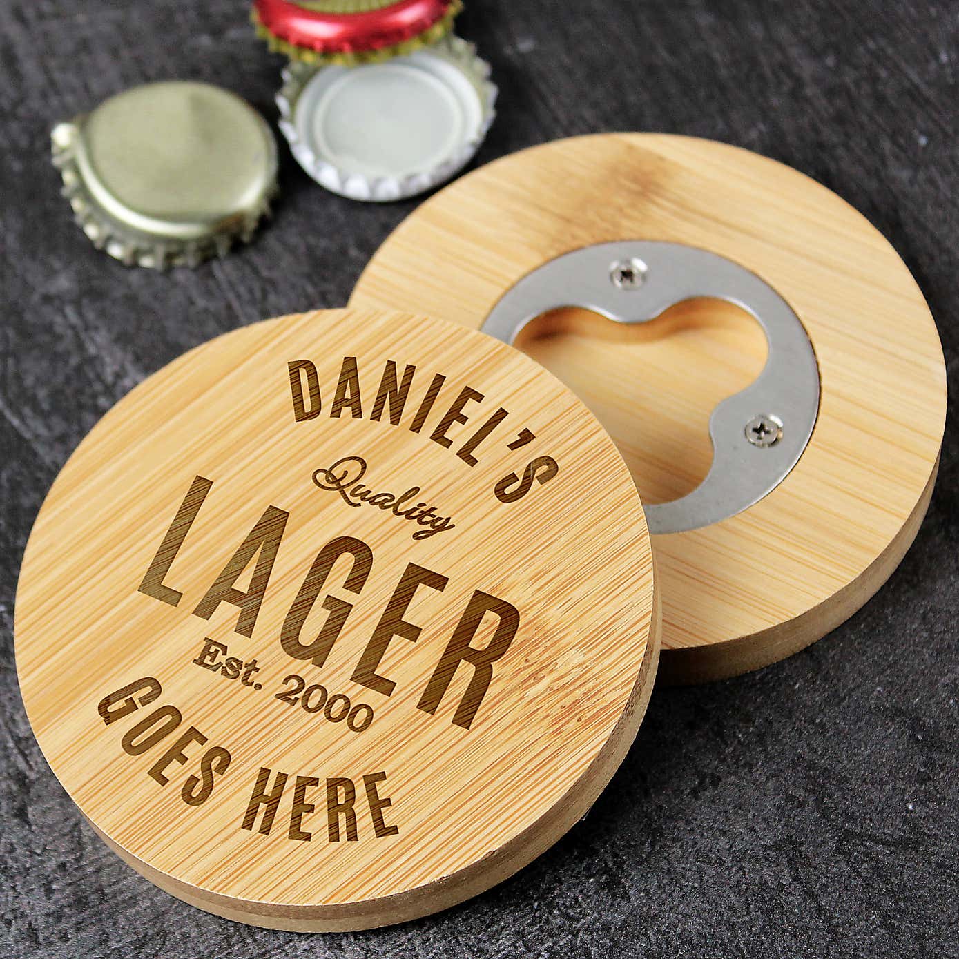 Personalised Bamboo Coaster with Hidden Bottle Opener