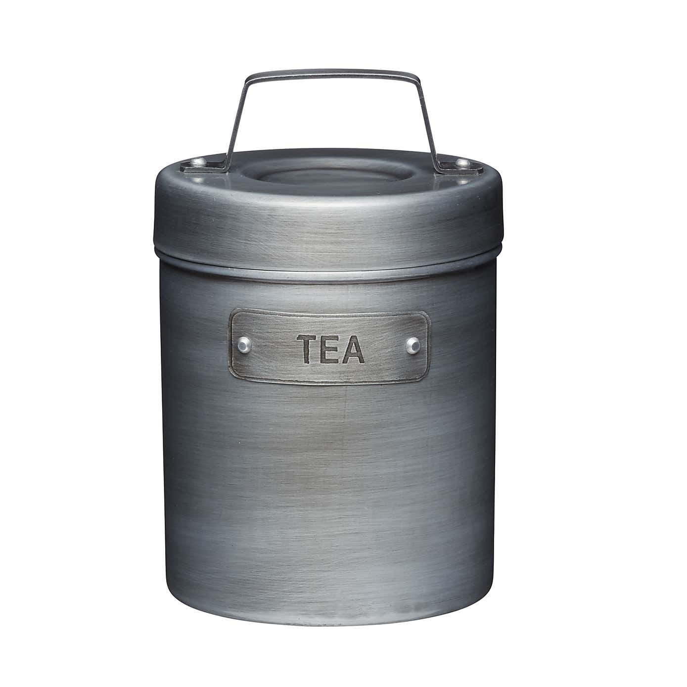 Set of 3 Grey Metal Coffee, Sugar and Tea Canister Set