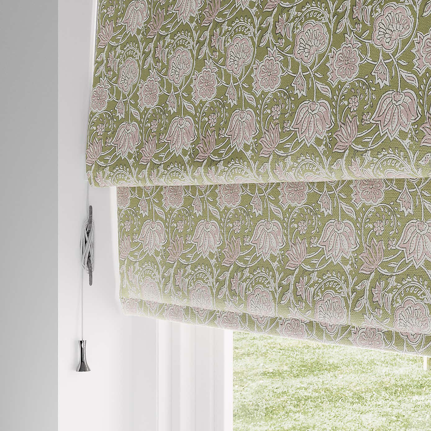 Woodblock Floral Blackout Roman Blind