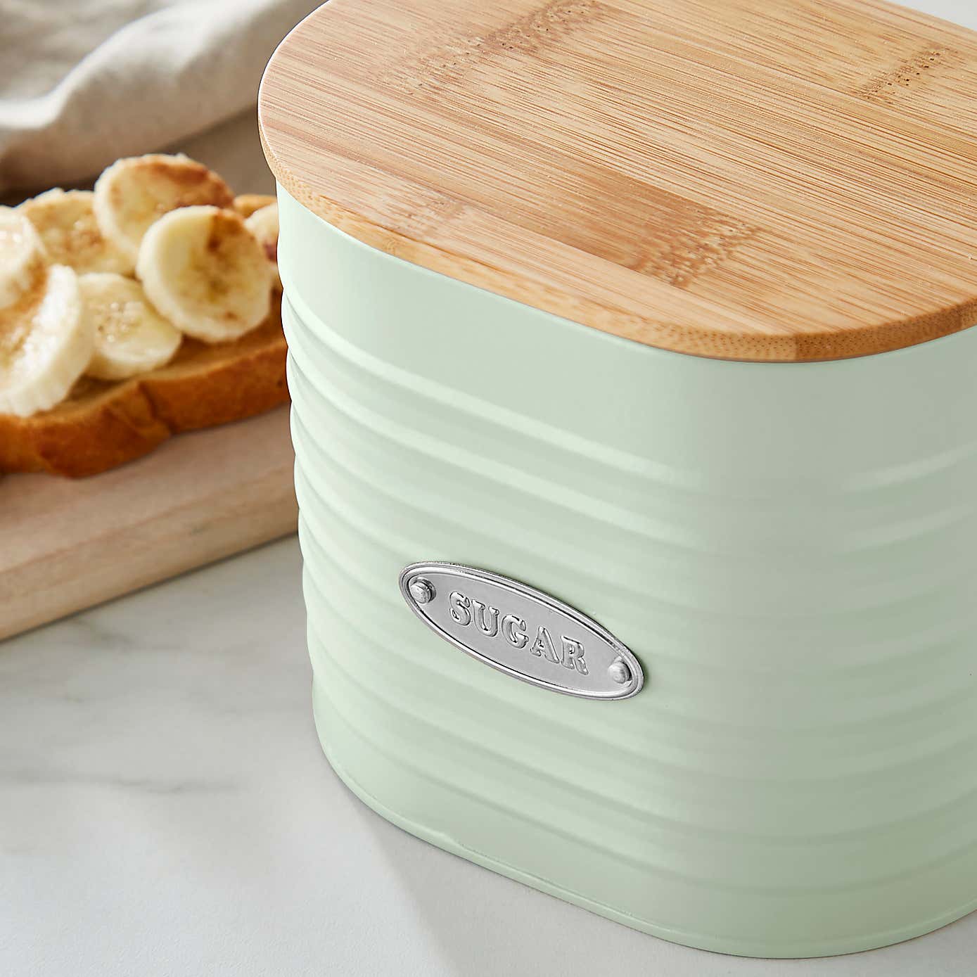 Metal Sugar Canister with Badge Sage