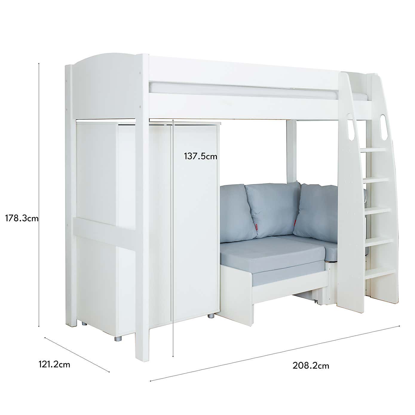 Stompa Uno High Sleeper with Corner Sofa And Wardrobe, Pine