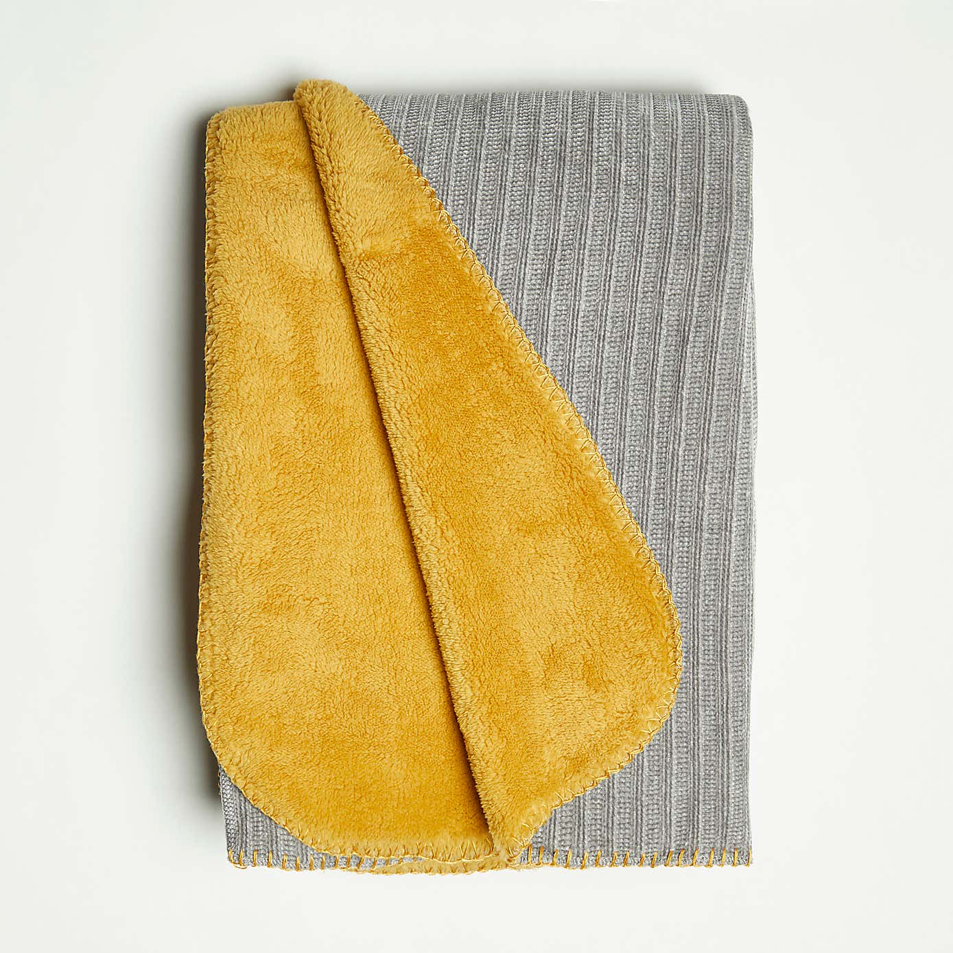 Reversible Chenille Ochre Grey Fleece Throw 200x200cm