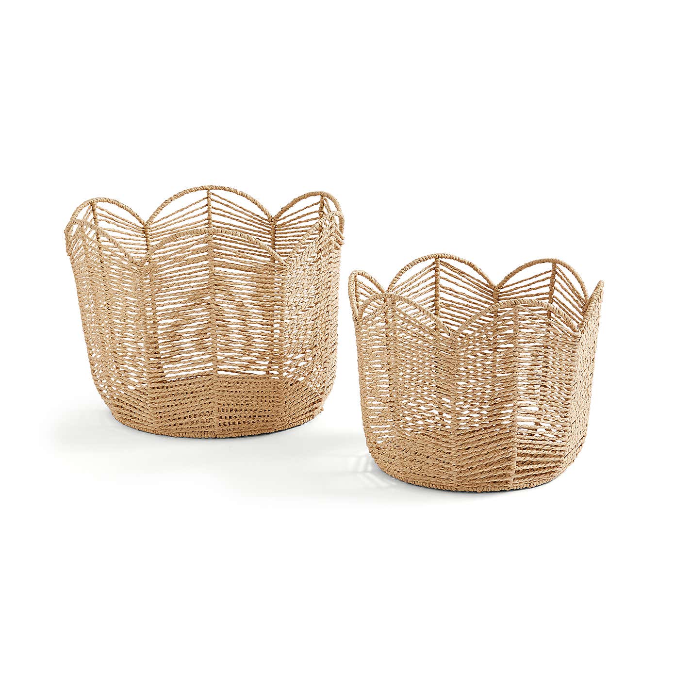 Set of 2 Scalloped Paper Rope Baskets