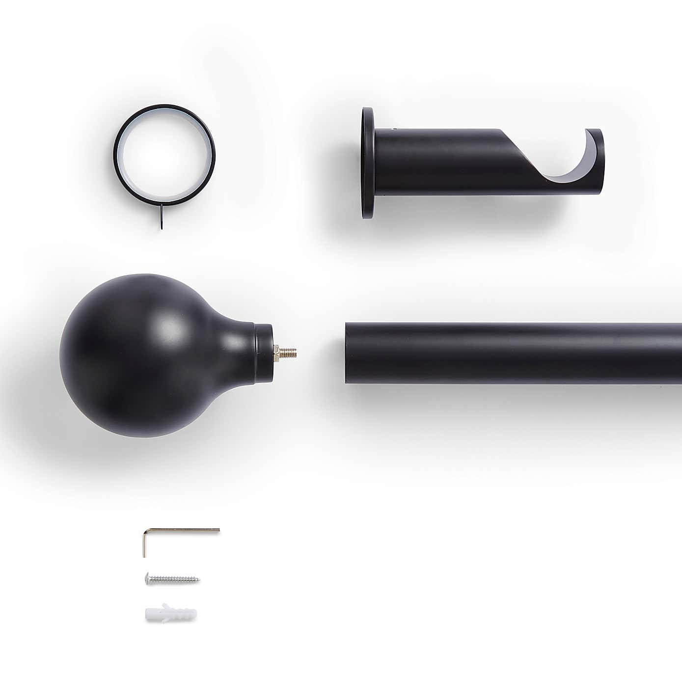 Contemporary Ball Fixed Metal Curtain Pole with Rings