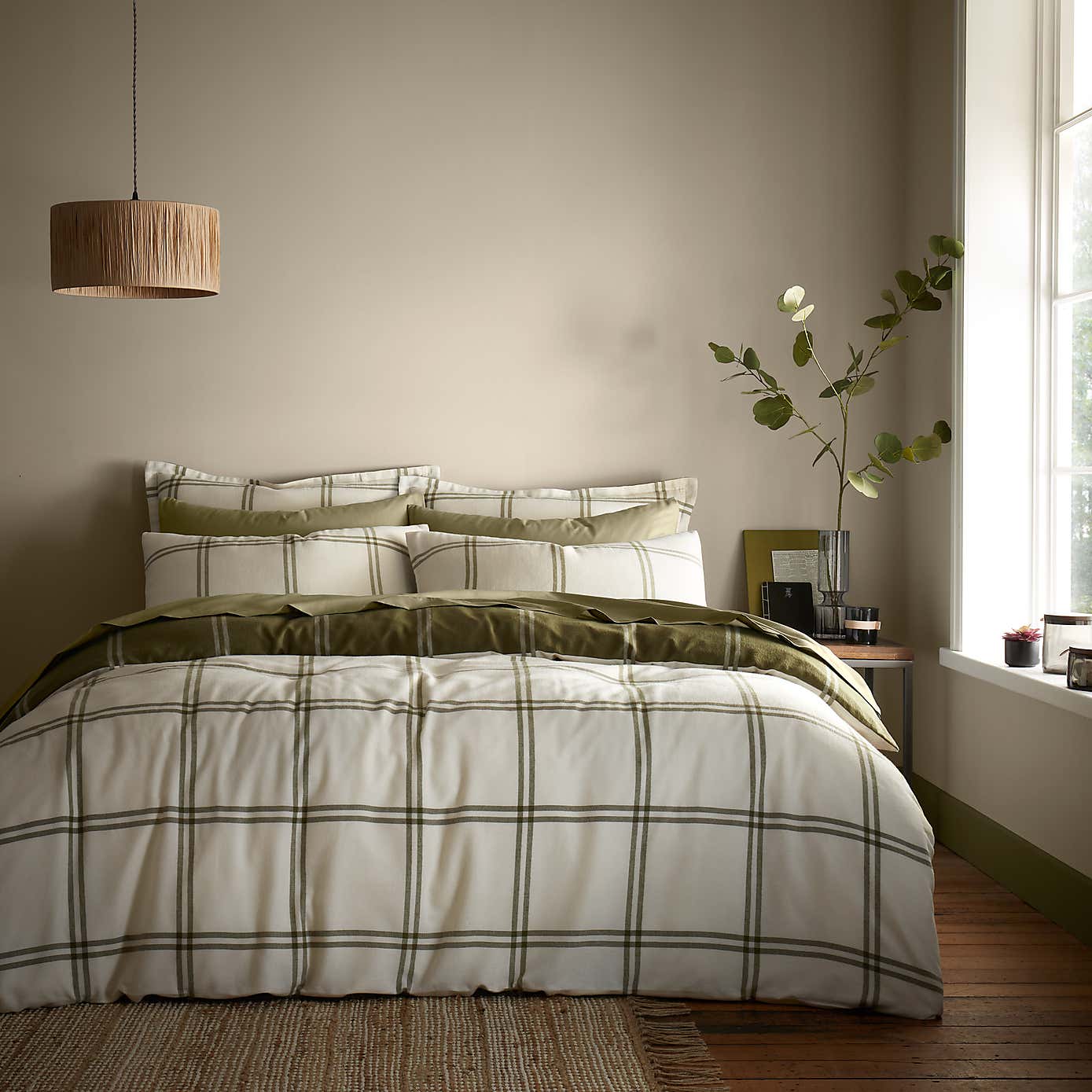 Stanway Check Natural Cotton Duvet Cover and Pillowcase Set